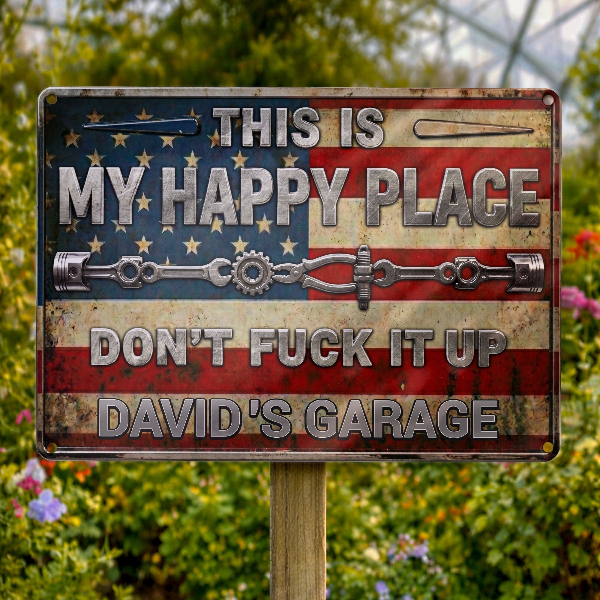 Personalized Metal Sign Custom Name American Flag Gift for Dad
