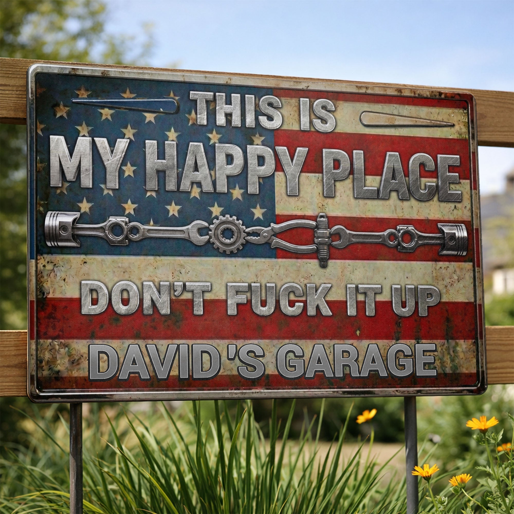 Personalized Metal Sign Custom Name American Flag Gift for Dad