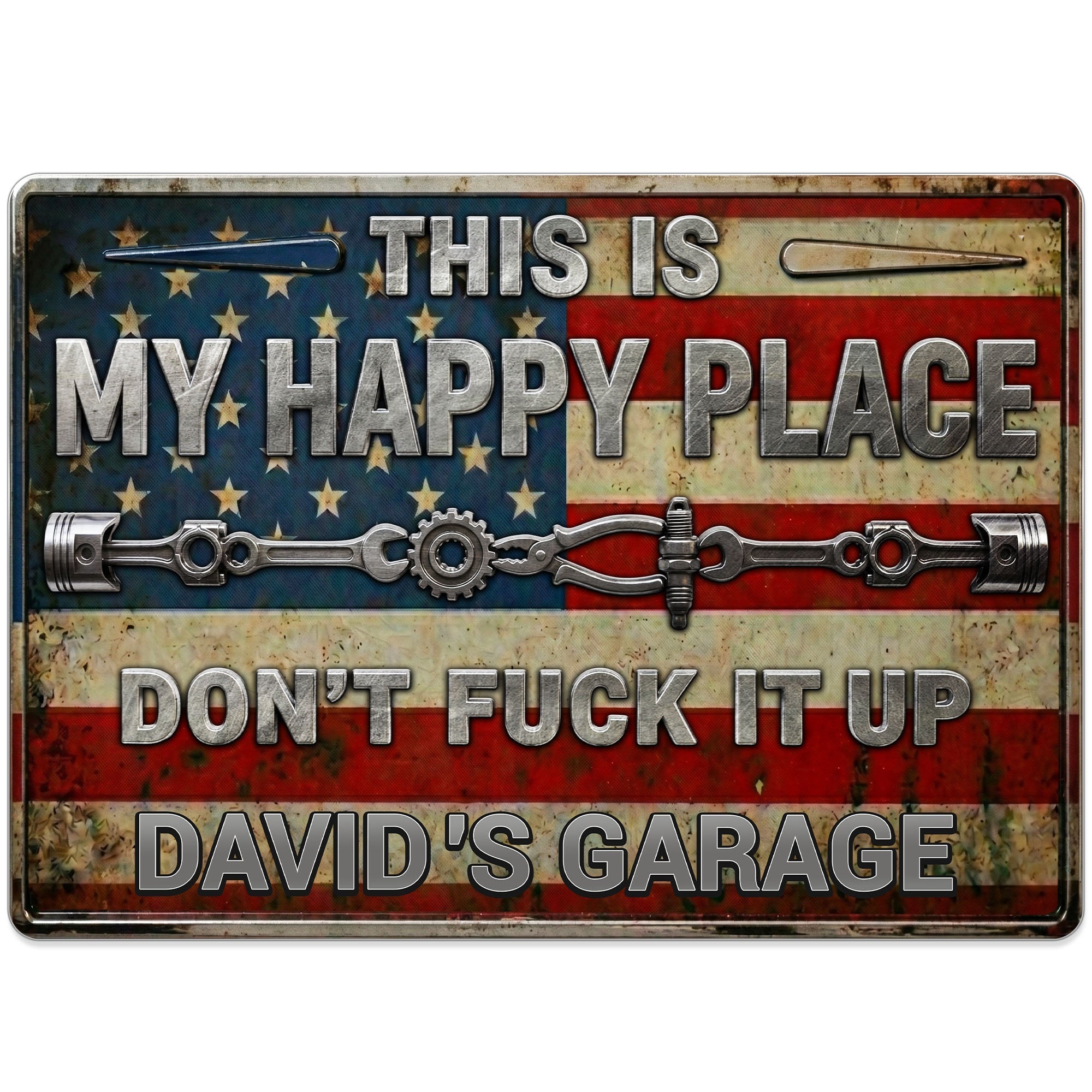 Personalized Metal Sign Custom Name American Flag Gift for Dad