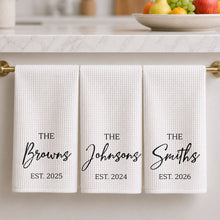 Load image into Gallery viewer, Personalized Kitchen Towel Custom Family Name Est. Year Gift
