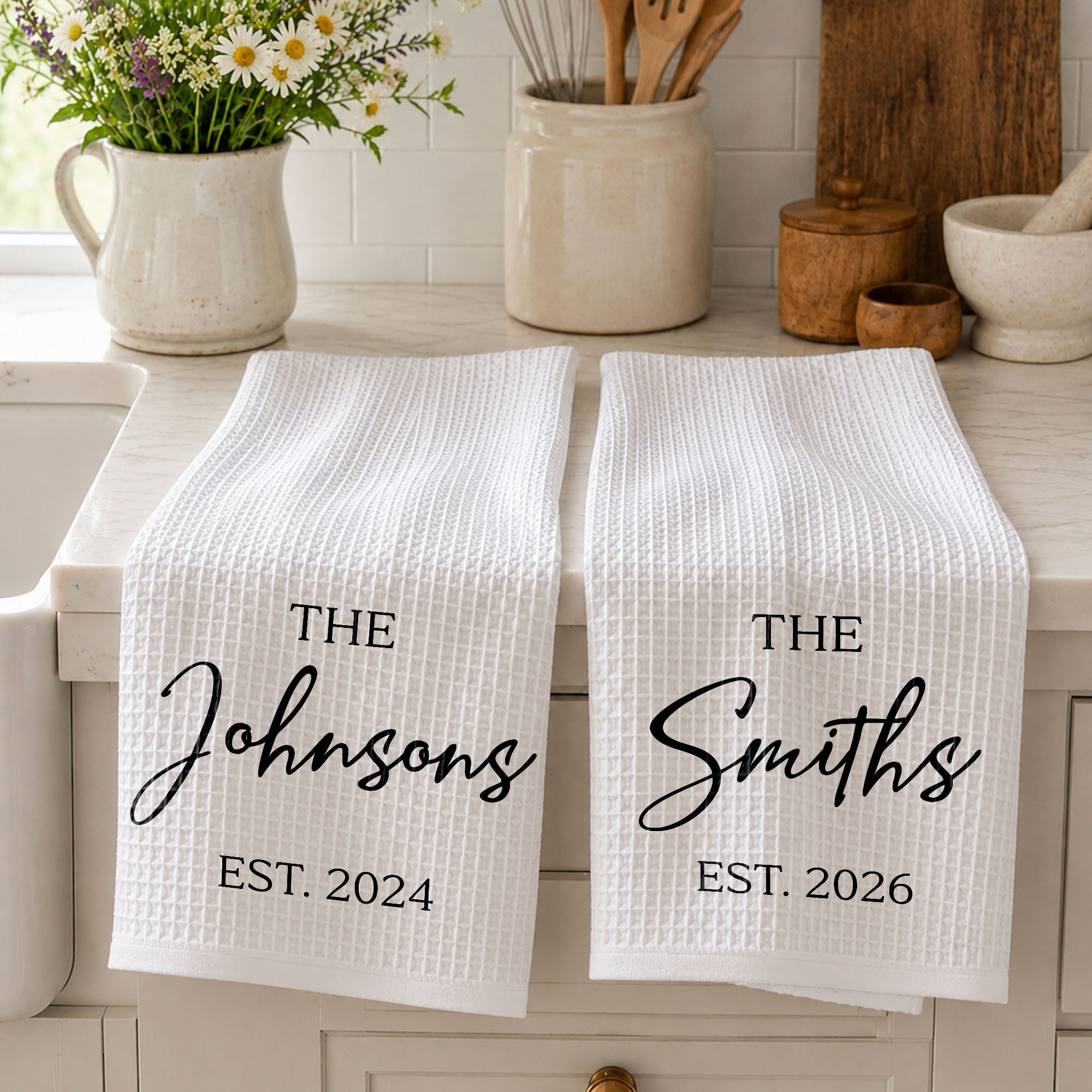 Personalized Kitchen Towel Custom Family Name Est. Year Gift
