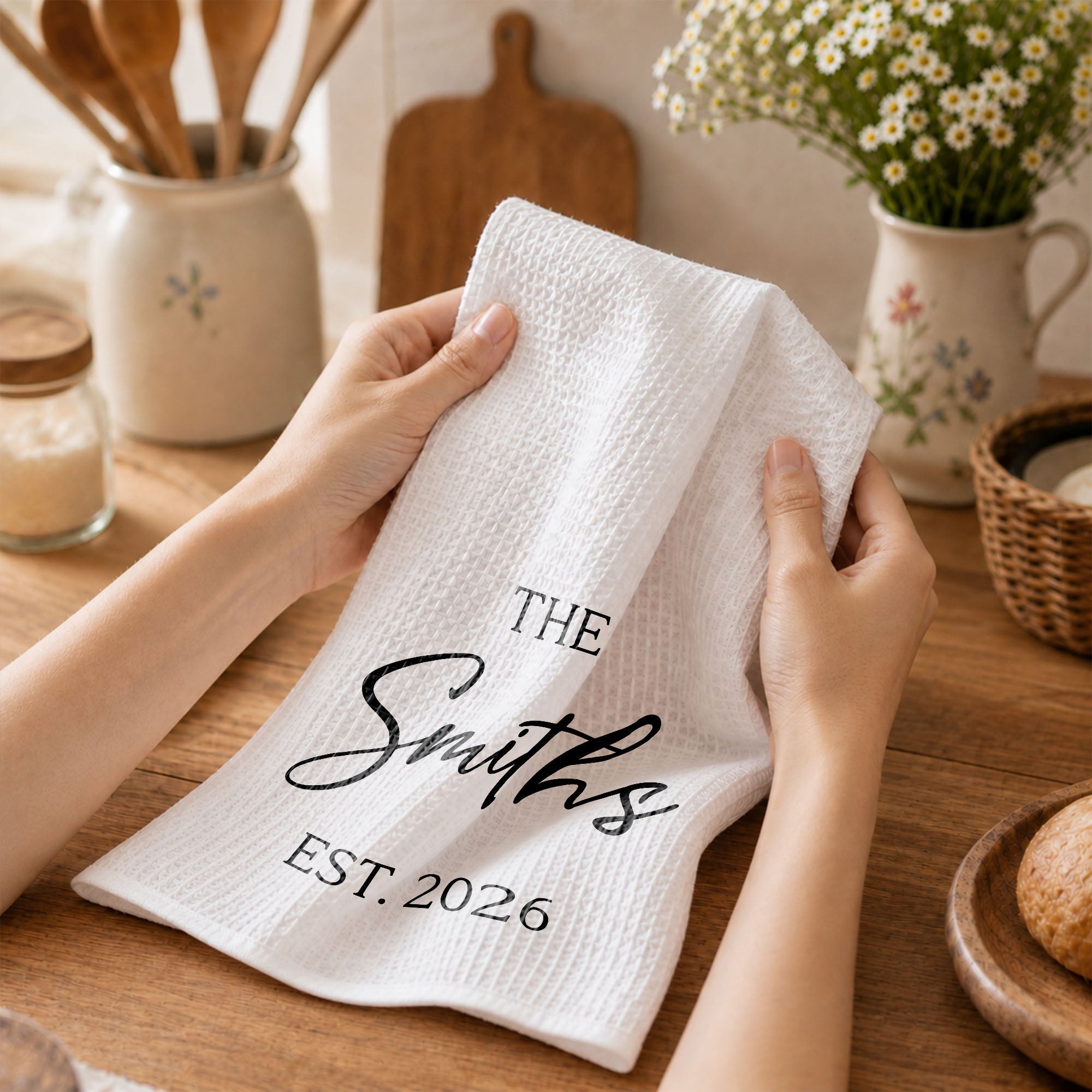 Personalized Kitchen Towel Custom Family Name Est. Year Gift