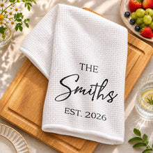 Load image into Gallery viewer, Personalized Kitchen Towel Custom Family Name Est. Year Gift
