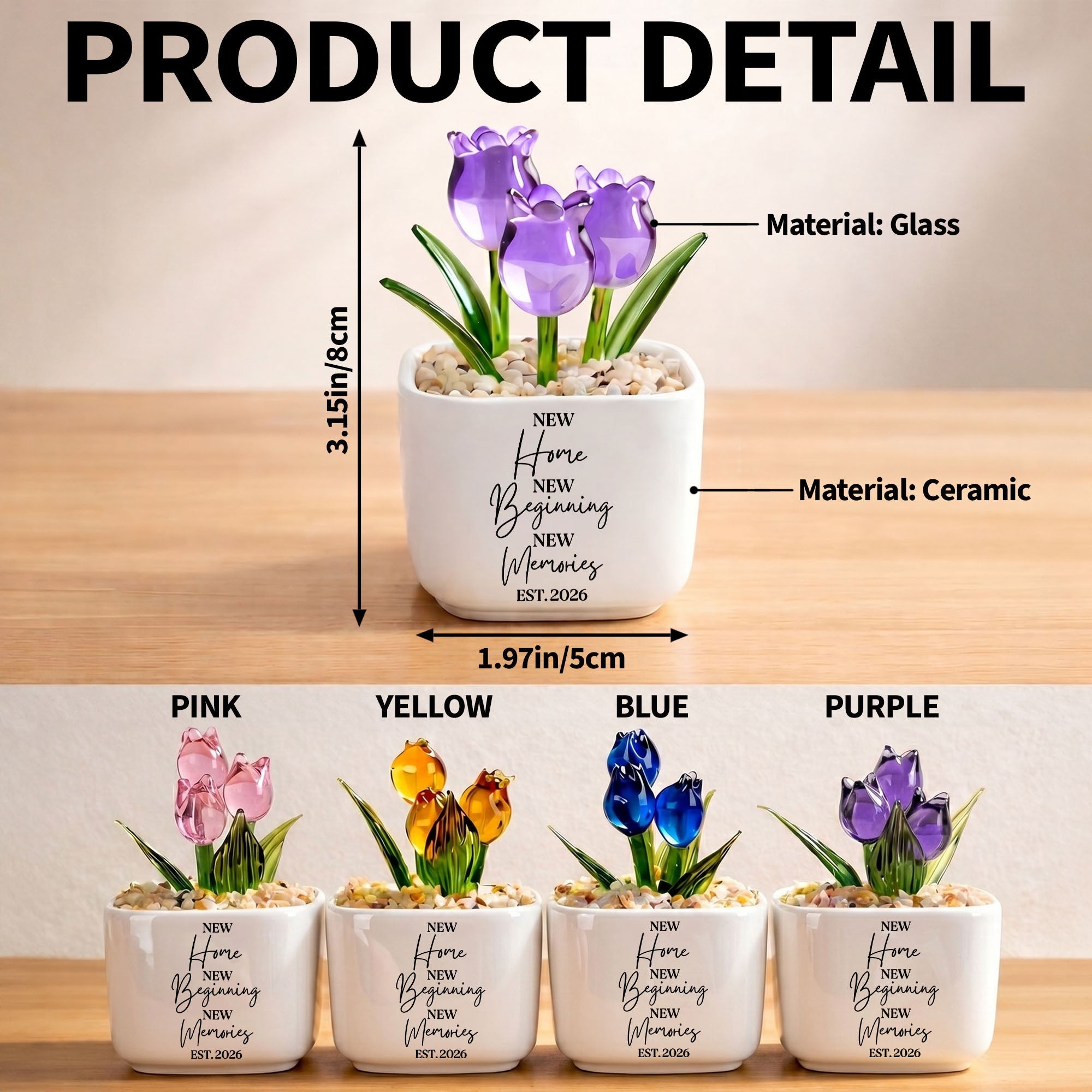 Personalized Everlasting Glass Tulips Gift for Home Decor