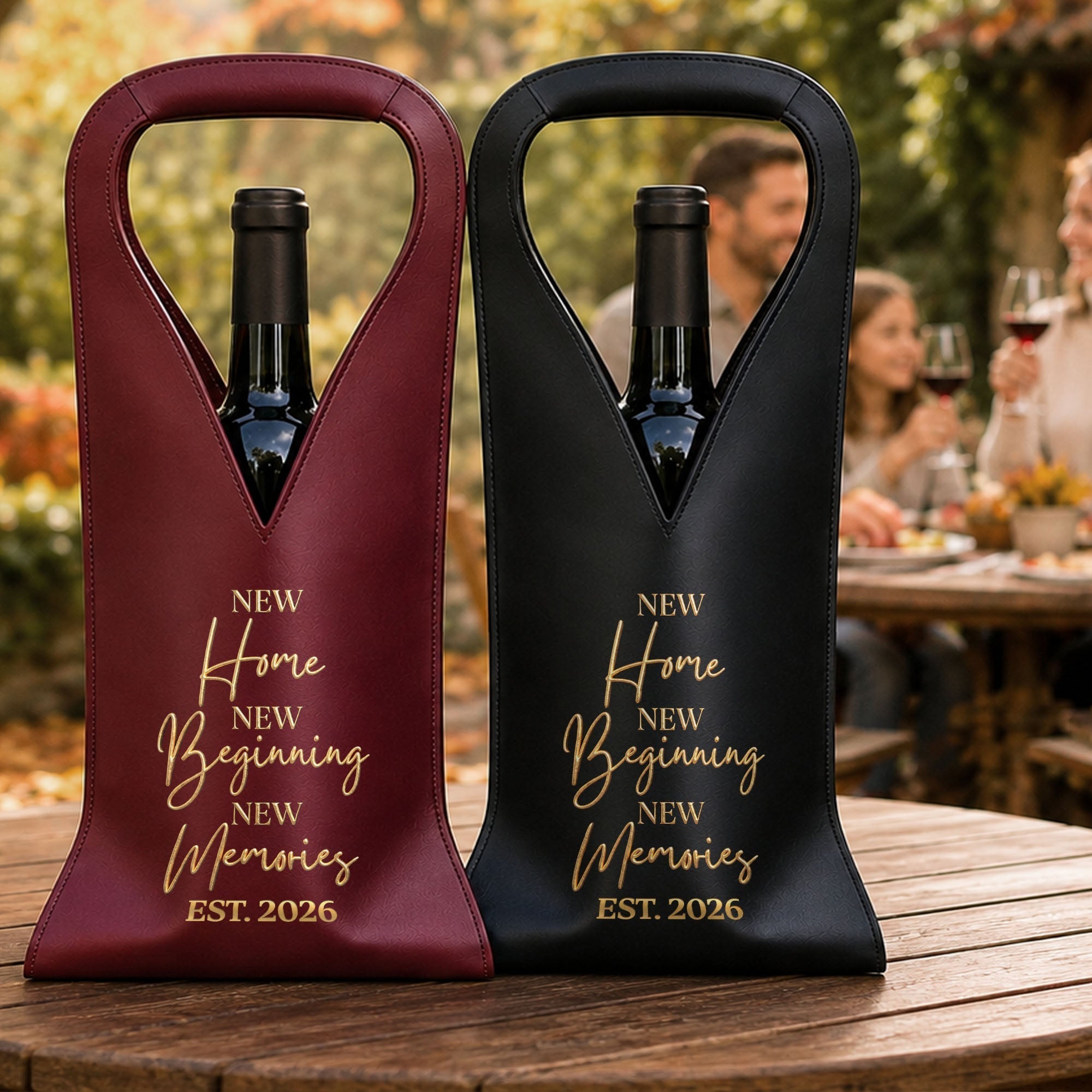 Personalized Leather Wine Bag Custom Name Gift for Couples