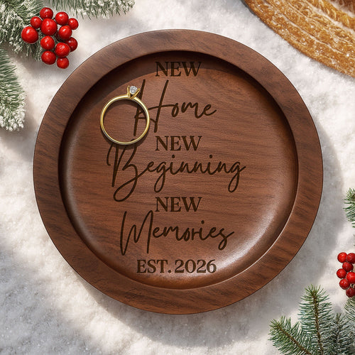 Personalized Round Wood Ring Dish Custom Name Gift for New Home