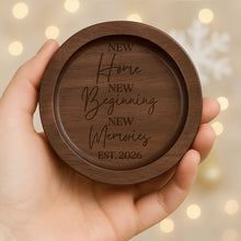 Load image into Gallery viewer, Personalized Round Wood Ring Dish Custom Name Gift for New Home
