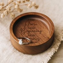 Load image into Gallery viewer, Personalized Round Wood Ring Dish Custom Name Gift for New Home
