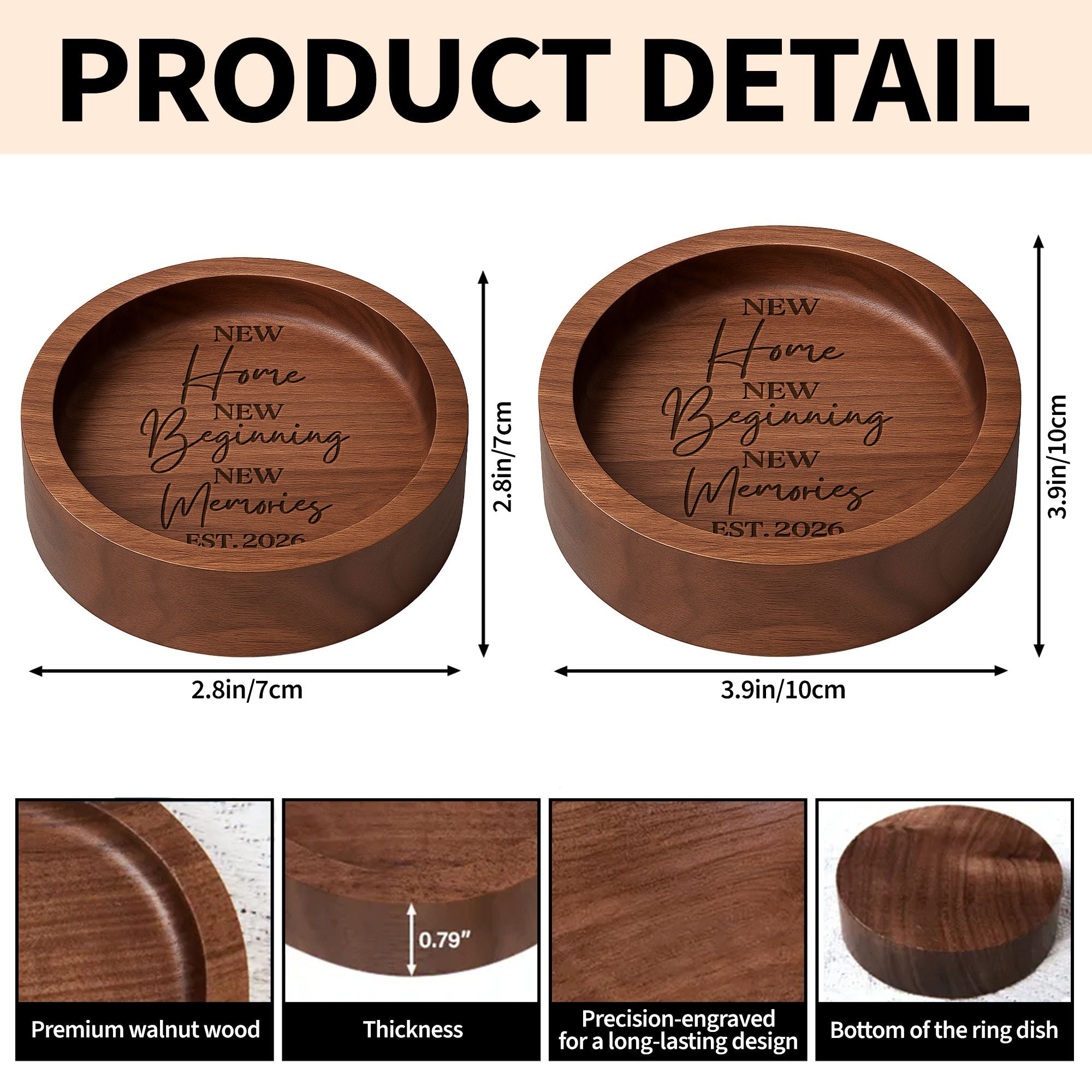 Personalized Round Wood Ring Dish Custom Name Gift for New Home