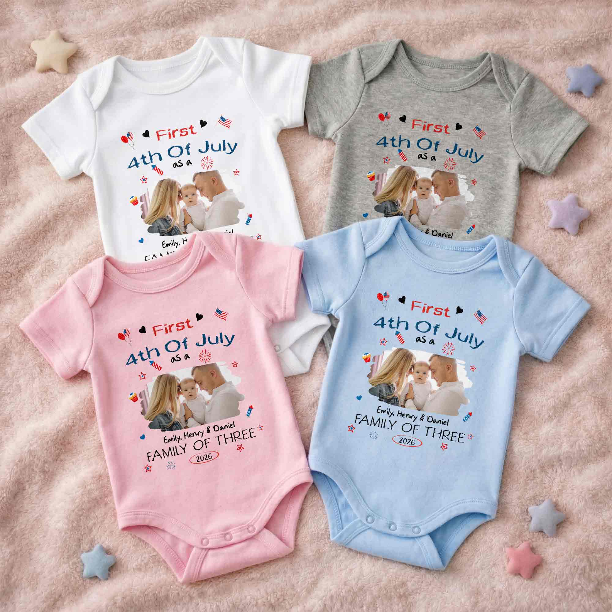 Personalized 4th of July Baby Onesie Custom Photo Gift for Family