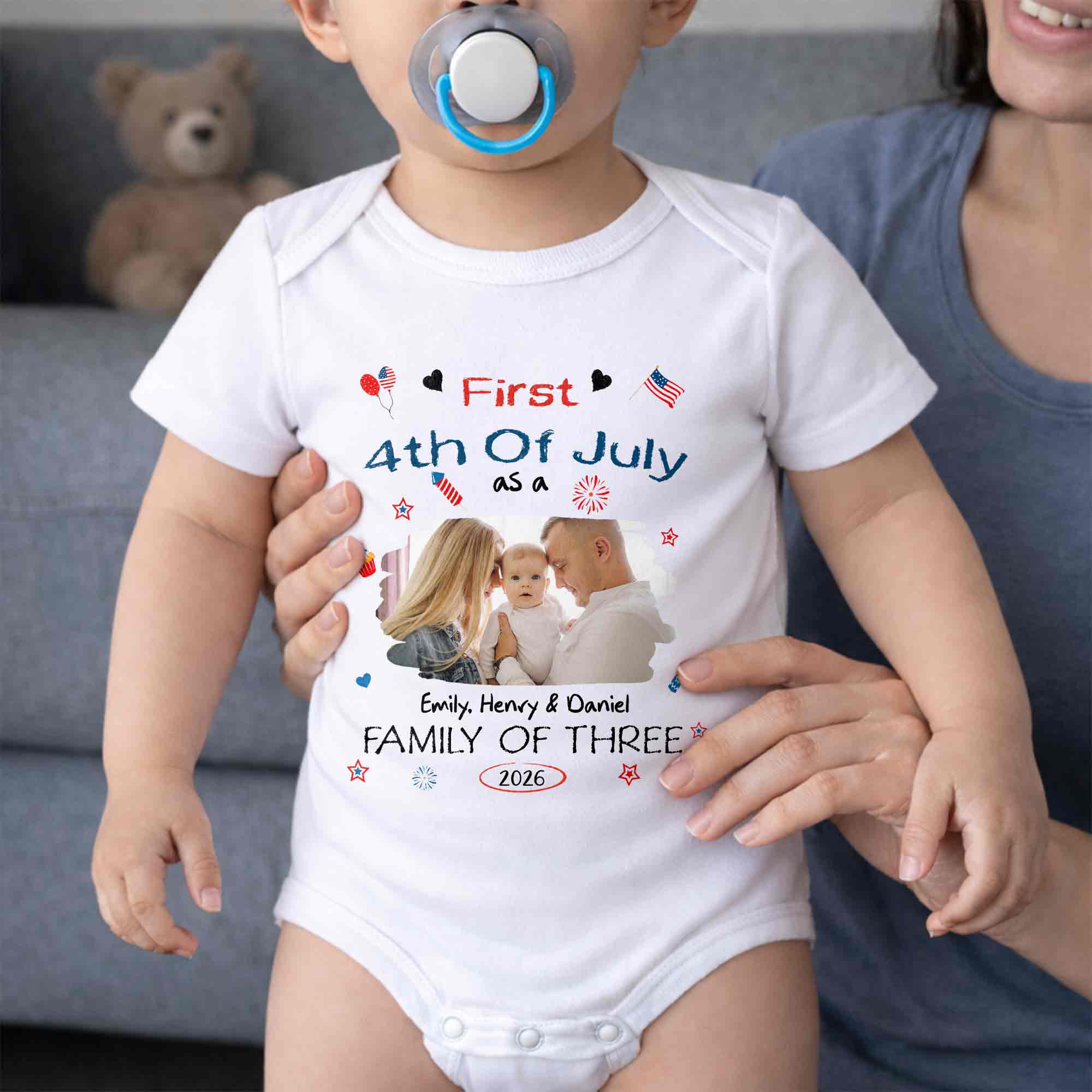 Personalized 4th of July Baby Onesie Custom Photo Gift for Family