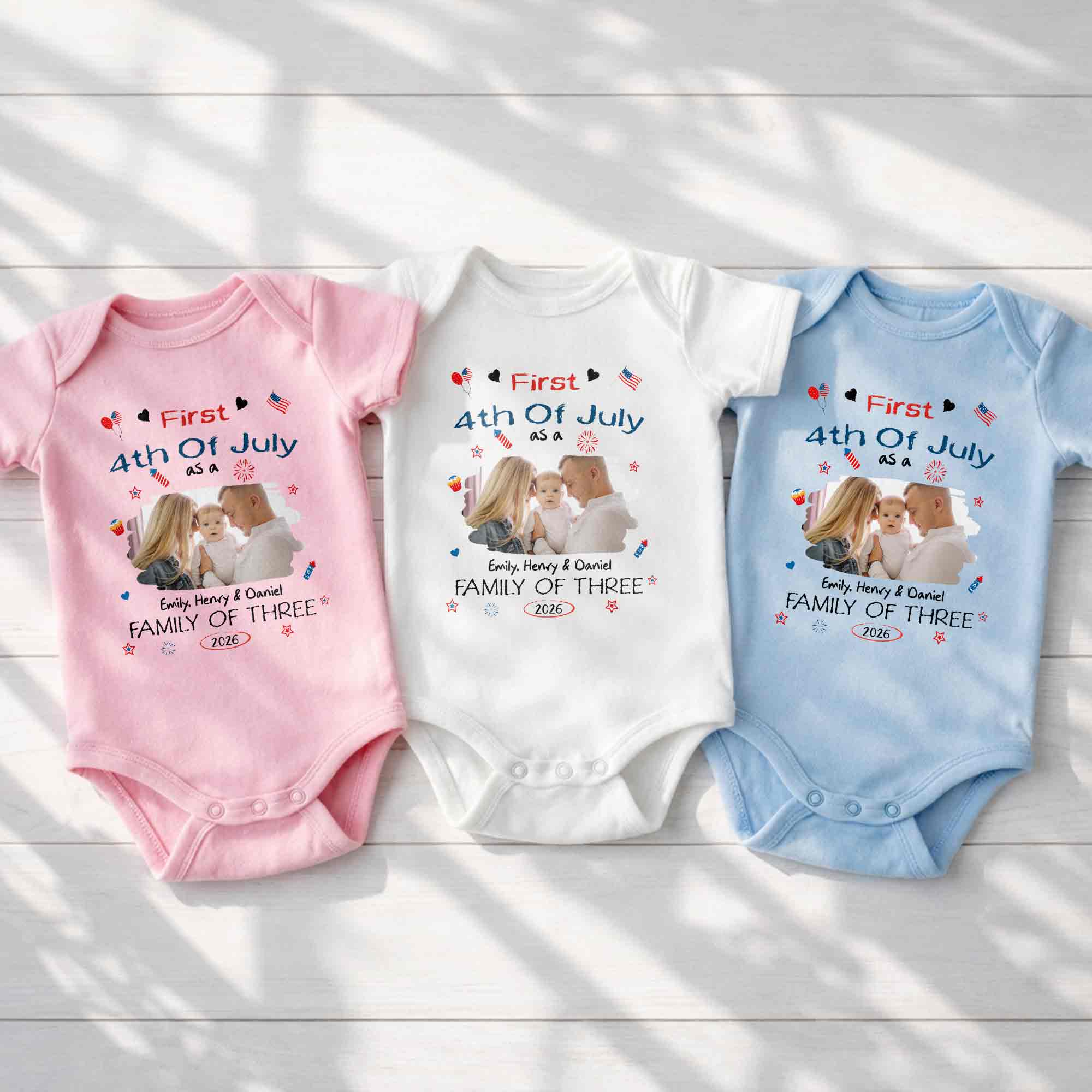 Personalized 4th of July Baby Onesie Custom Photo Gift for Family