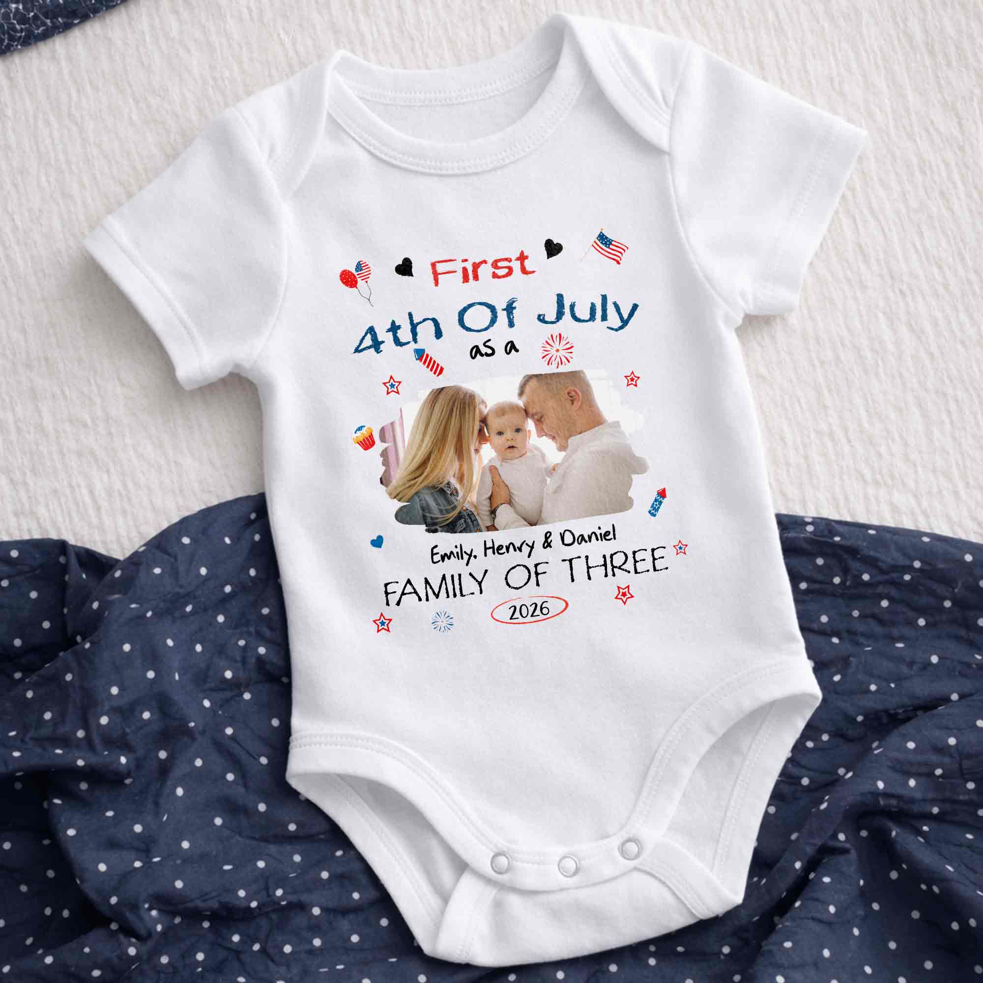 Personalized 4th of July Baby Onesie Custom Photo Gift for Family