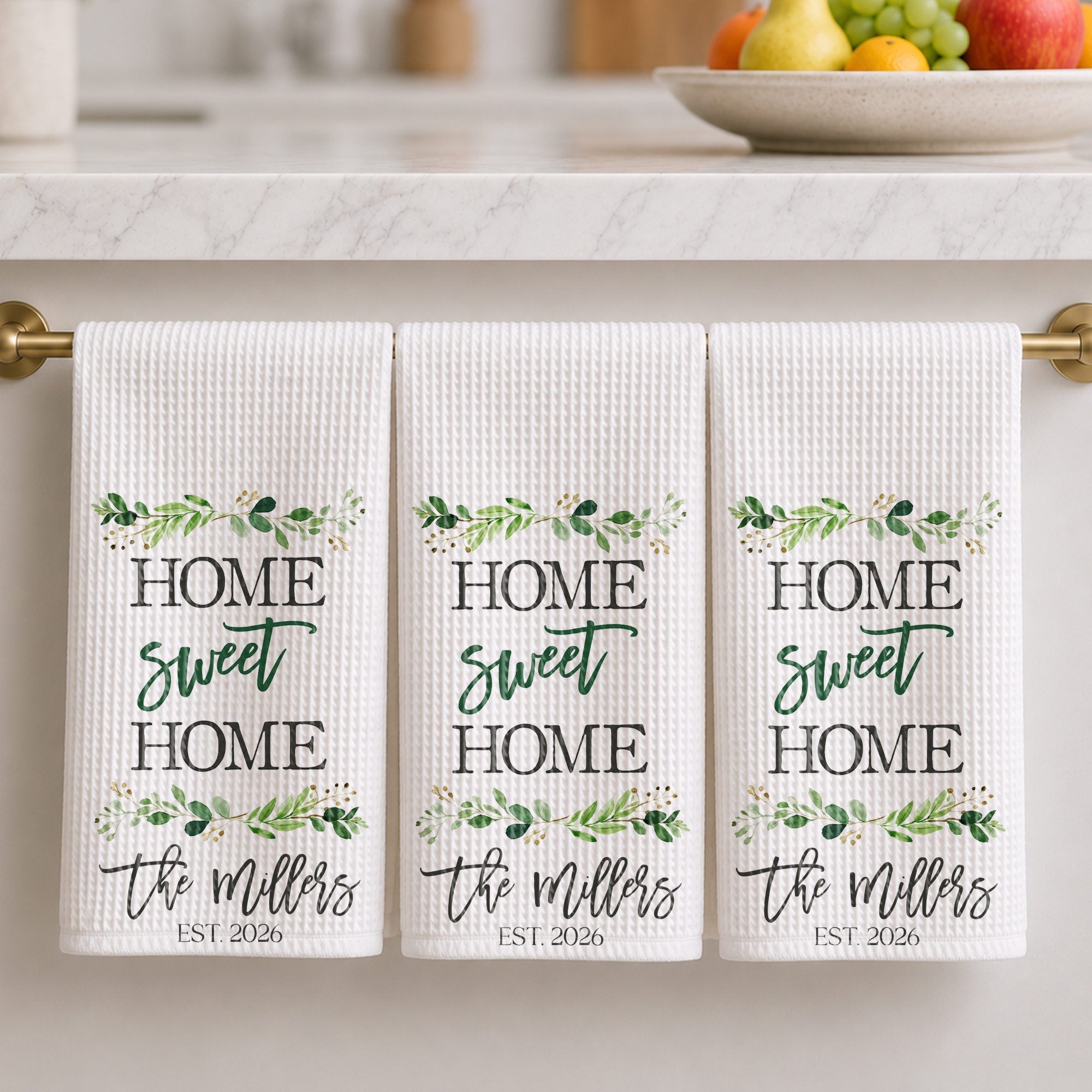Personalized Kitchen Towel Custom Family Name Greenery Gift