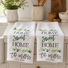 Load image into Gallery viewer, Personalized Kitchen Towel Custom Family Name Greenery Gift
