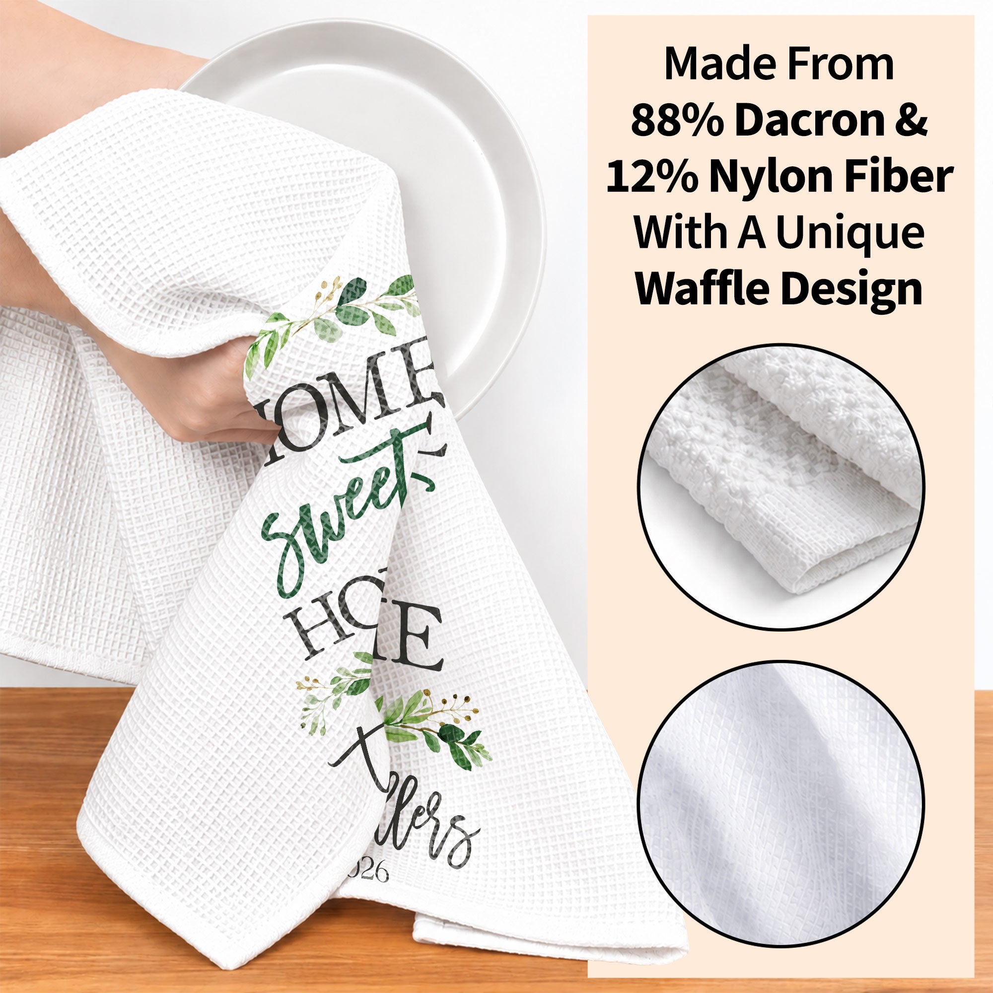 Personalized Kitchen Towel Custom Family Name Greenery Gift