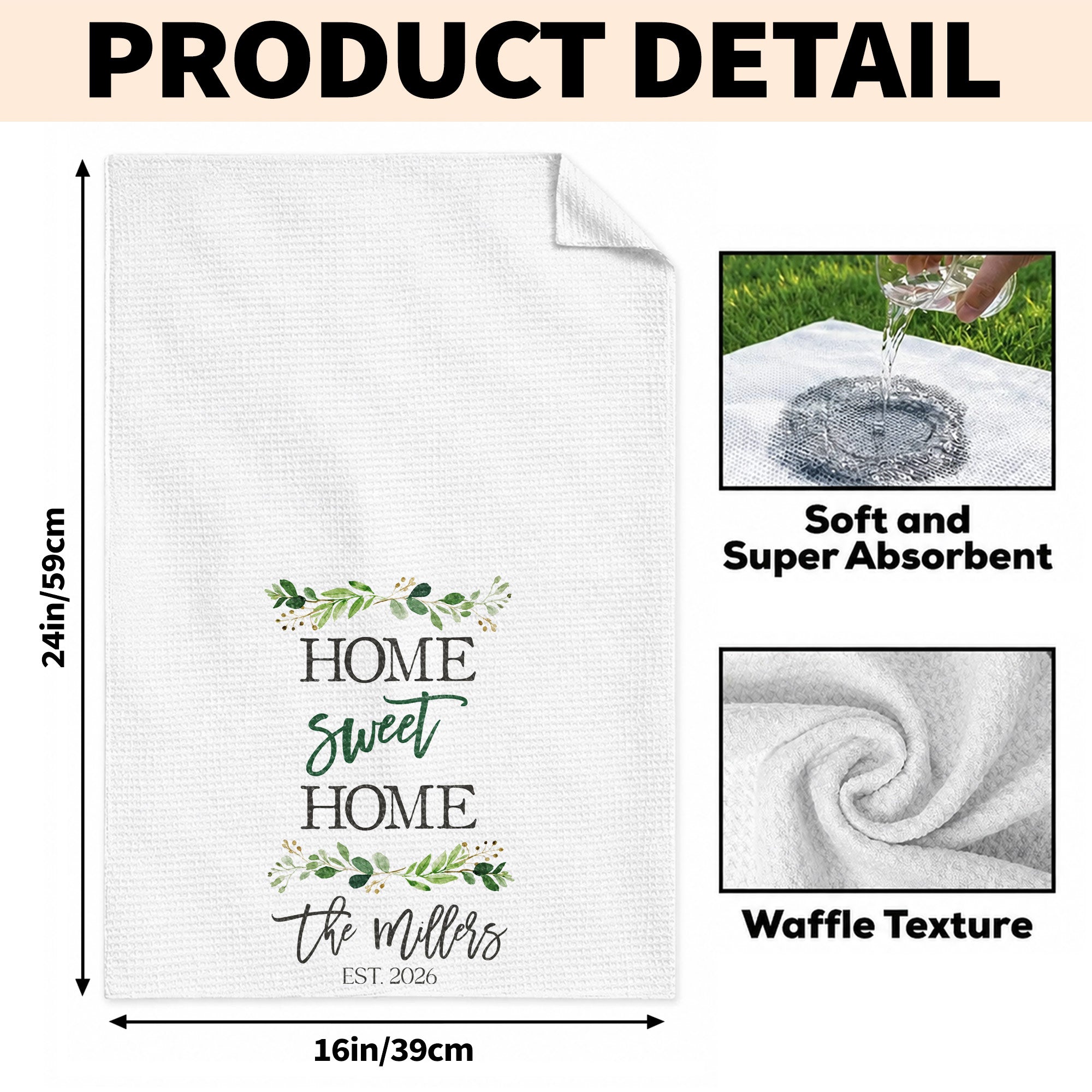 Personalized Kitchen Towel Custom Family Name Greenery Gift