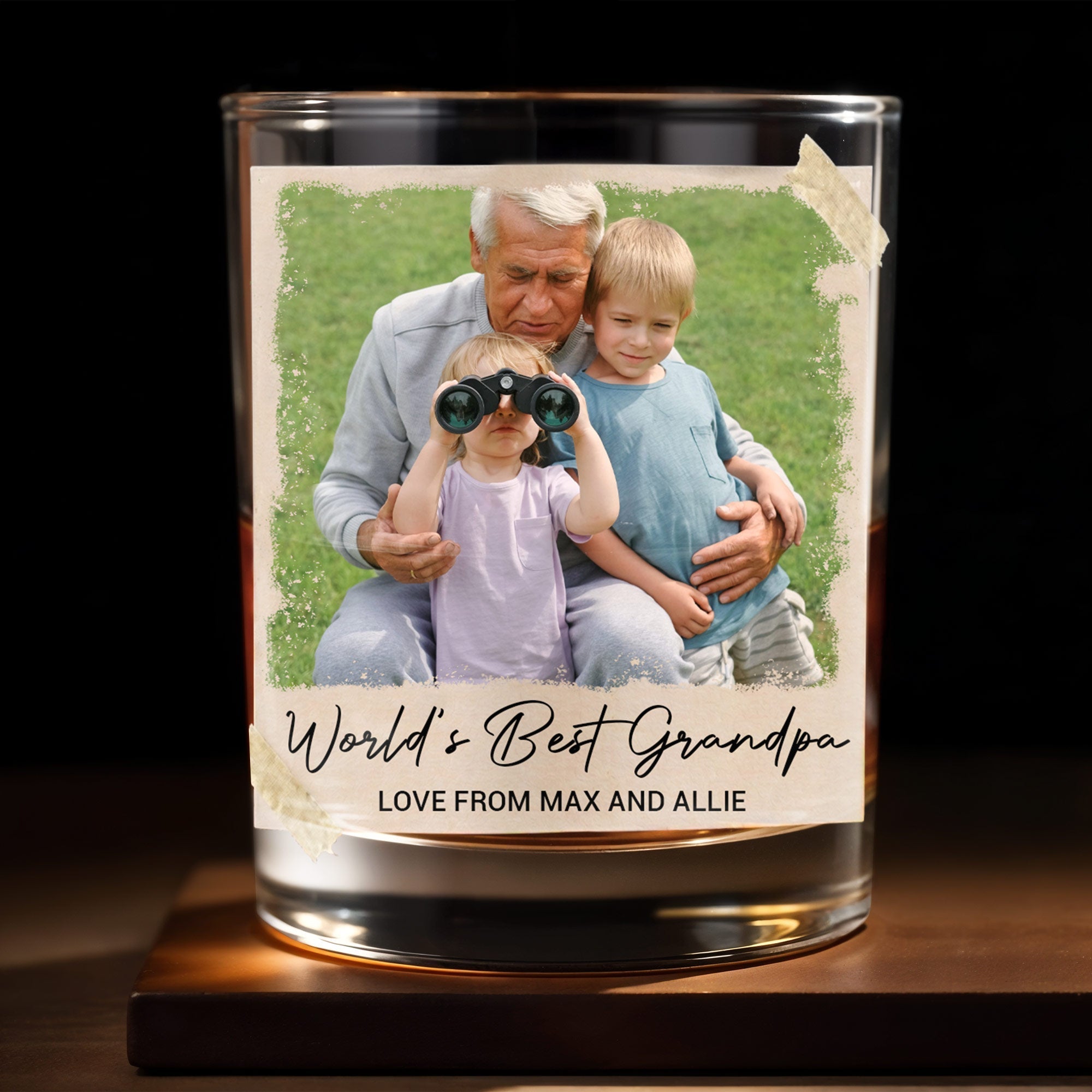 Personalized Whiskey Glass Custom Photo & Message Gift for Grandpa
