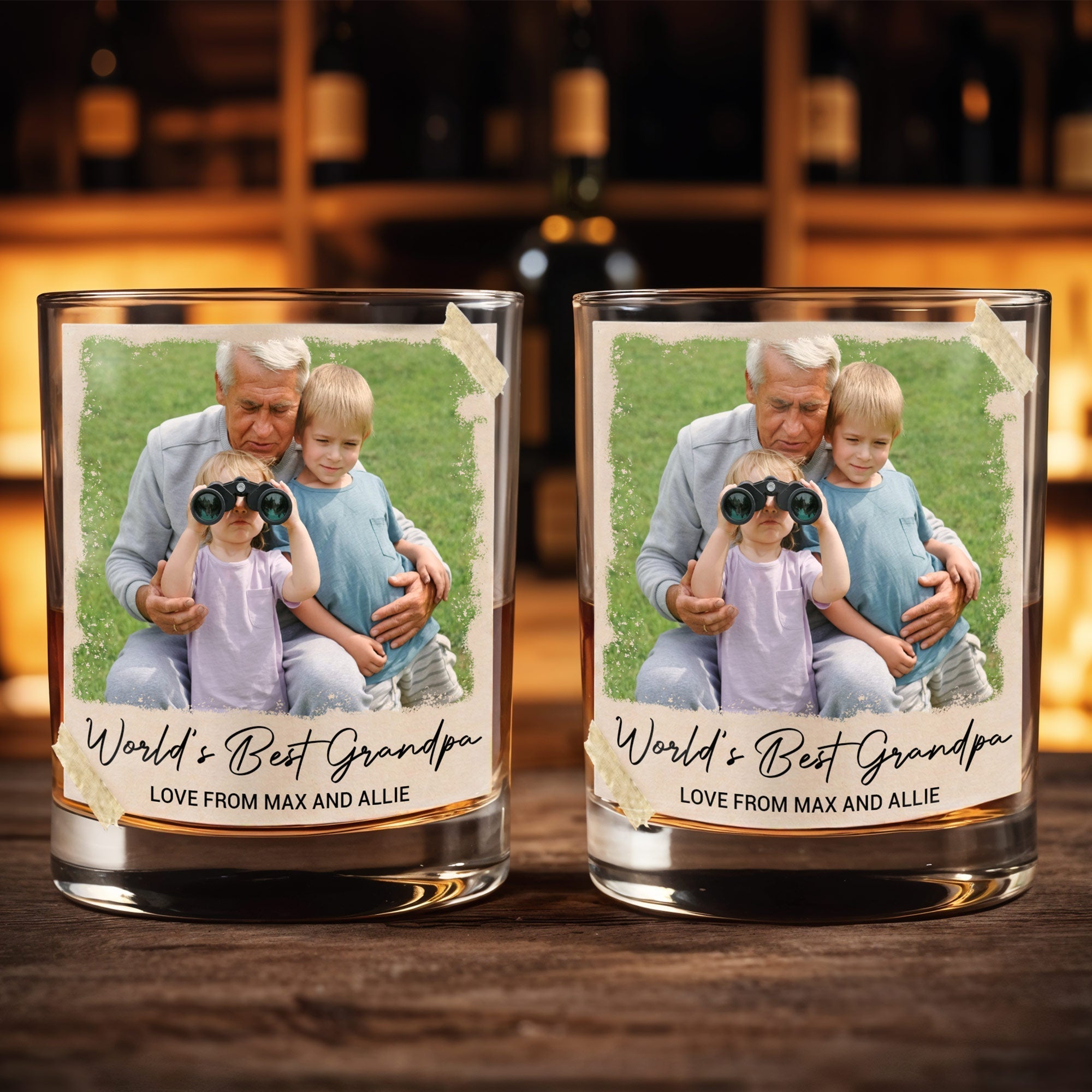 Personalized Whiskey Glass Custom Photo & Message Gift for Grandpa