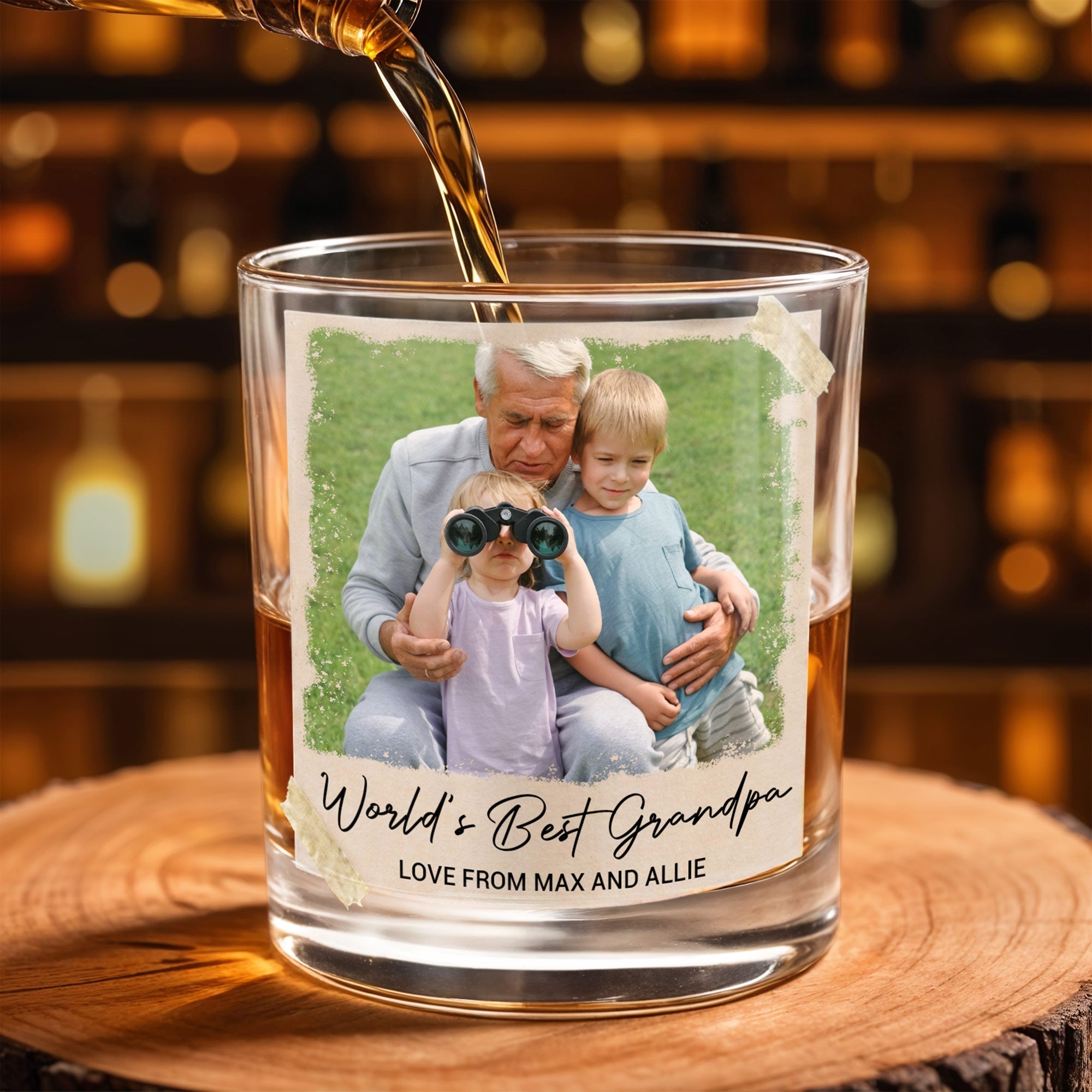Personalized Whiskey Glass Custom Photo & Message Gift for Grandpa