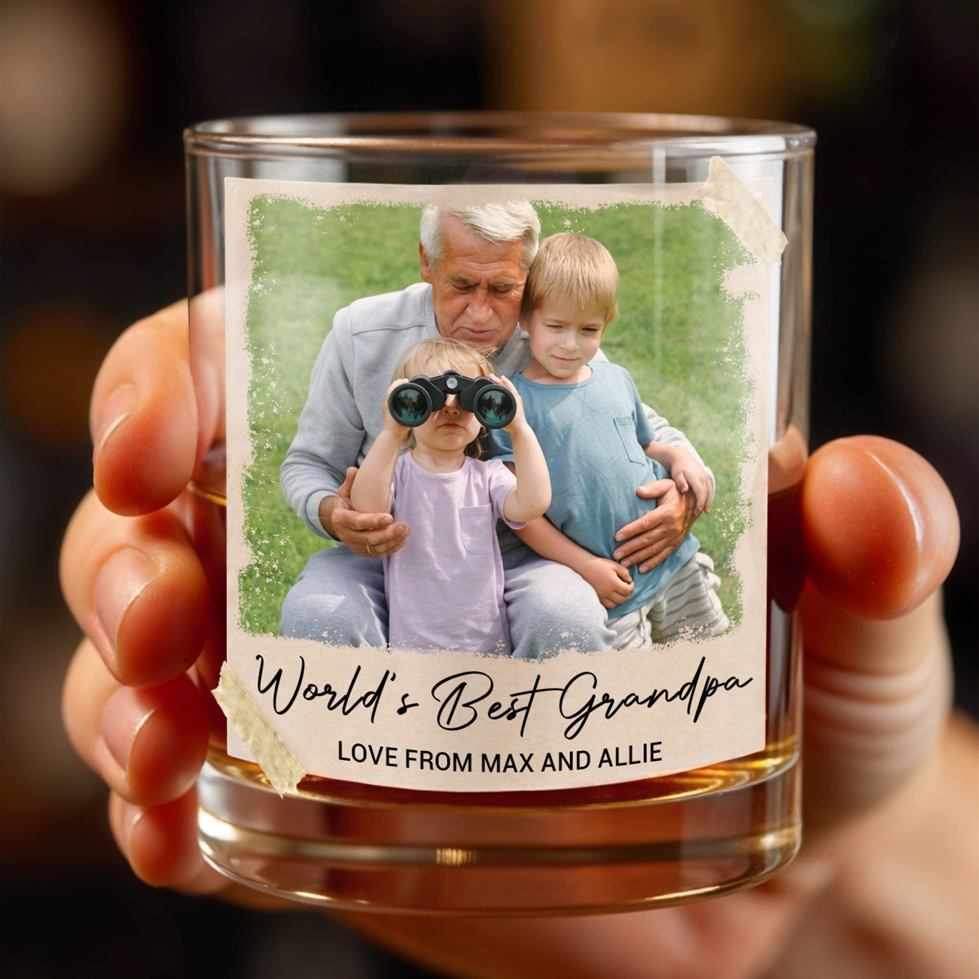 Personalized Whiskey Glass Custom Photo & Message Gift for Grandpa