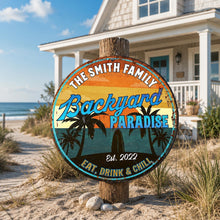 Load image into Gallery viewer, Personalized Custom Shaped Metal Sign for Backyard Paradise Decor
