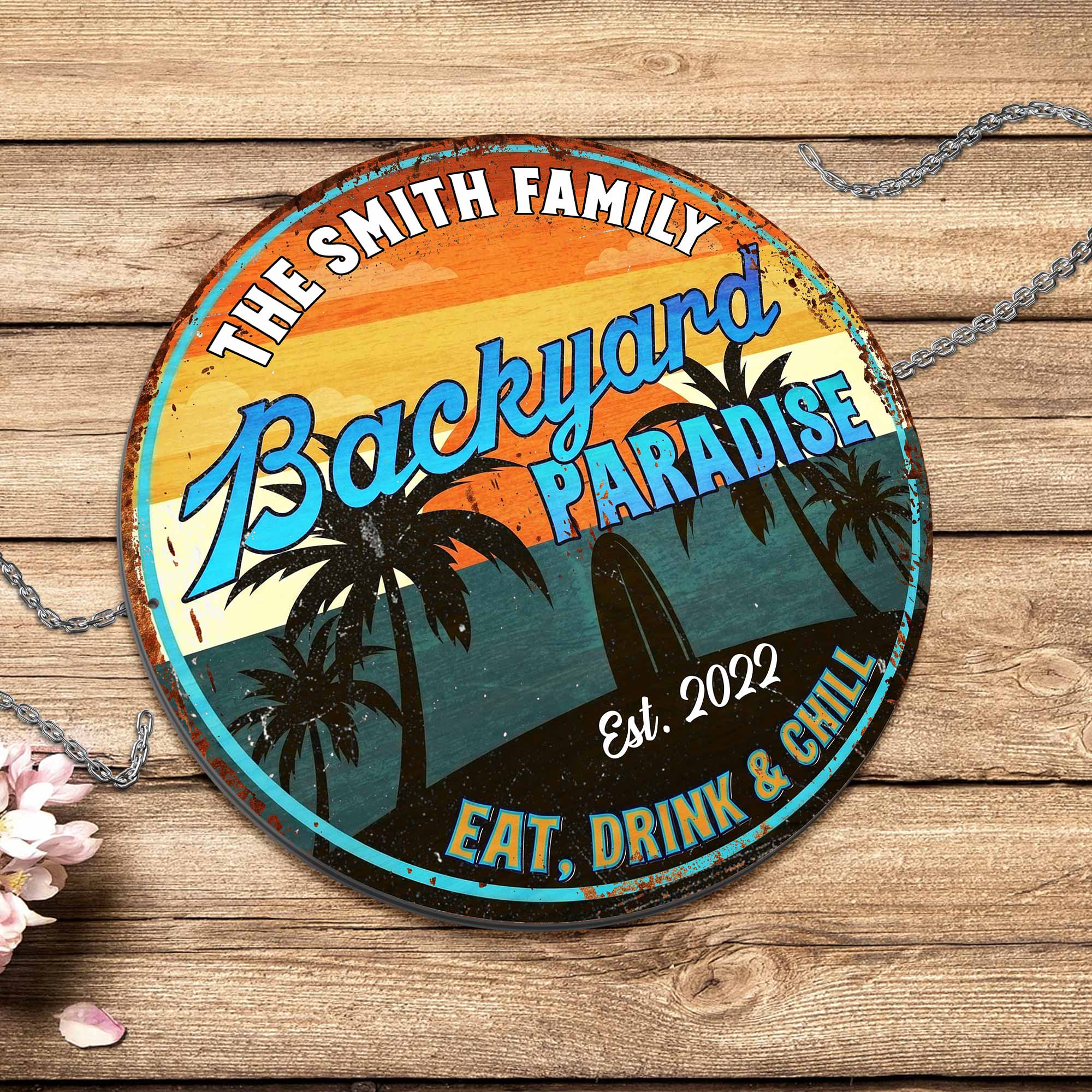 Personalized Custom Shaped Metal Sign for Backyard Paradise Decor
