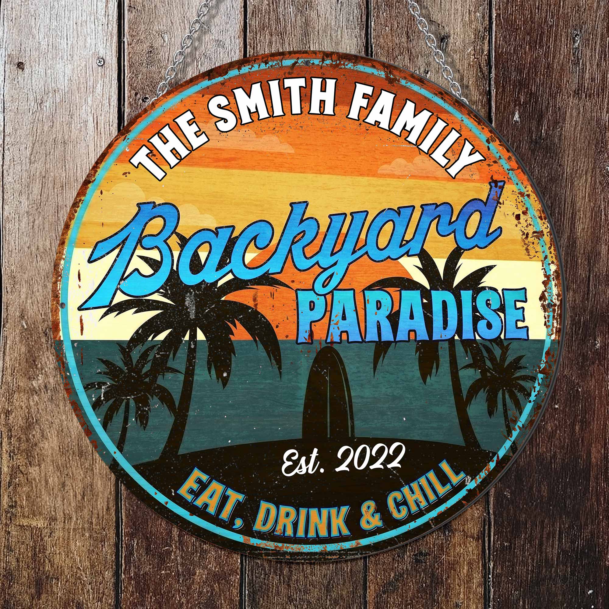 Personalized Custom Shaped Metal Sign for Backyard Paradise Decor