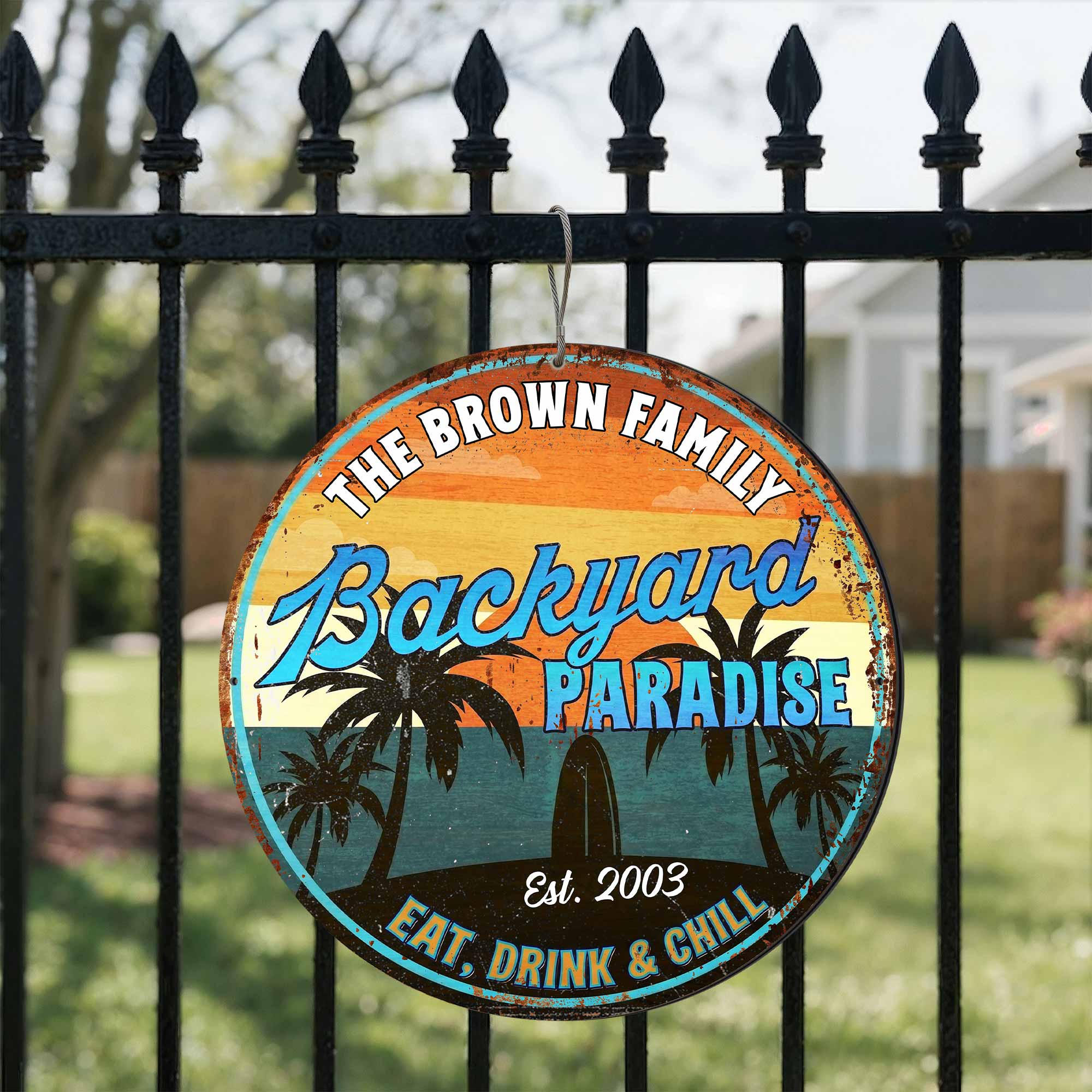 Personalized Custom Shaped Metal Sign for Backyard Paradise Decor