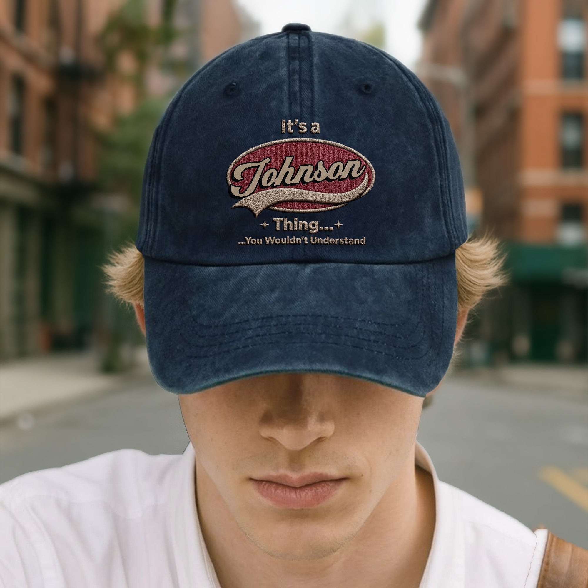 Personalized Washed Denim Cap Custom Family Name Gift