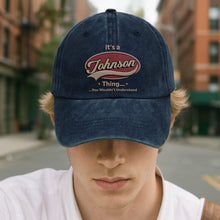 Load image into Gallery viewer, Personalized Washed Denim Cap Custom Family Name Gift
