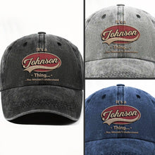 Load image into Gallery viewer, Personalized Washed Denim Cap Custom Family Name Gift
