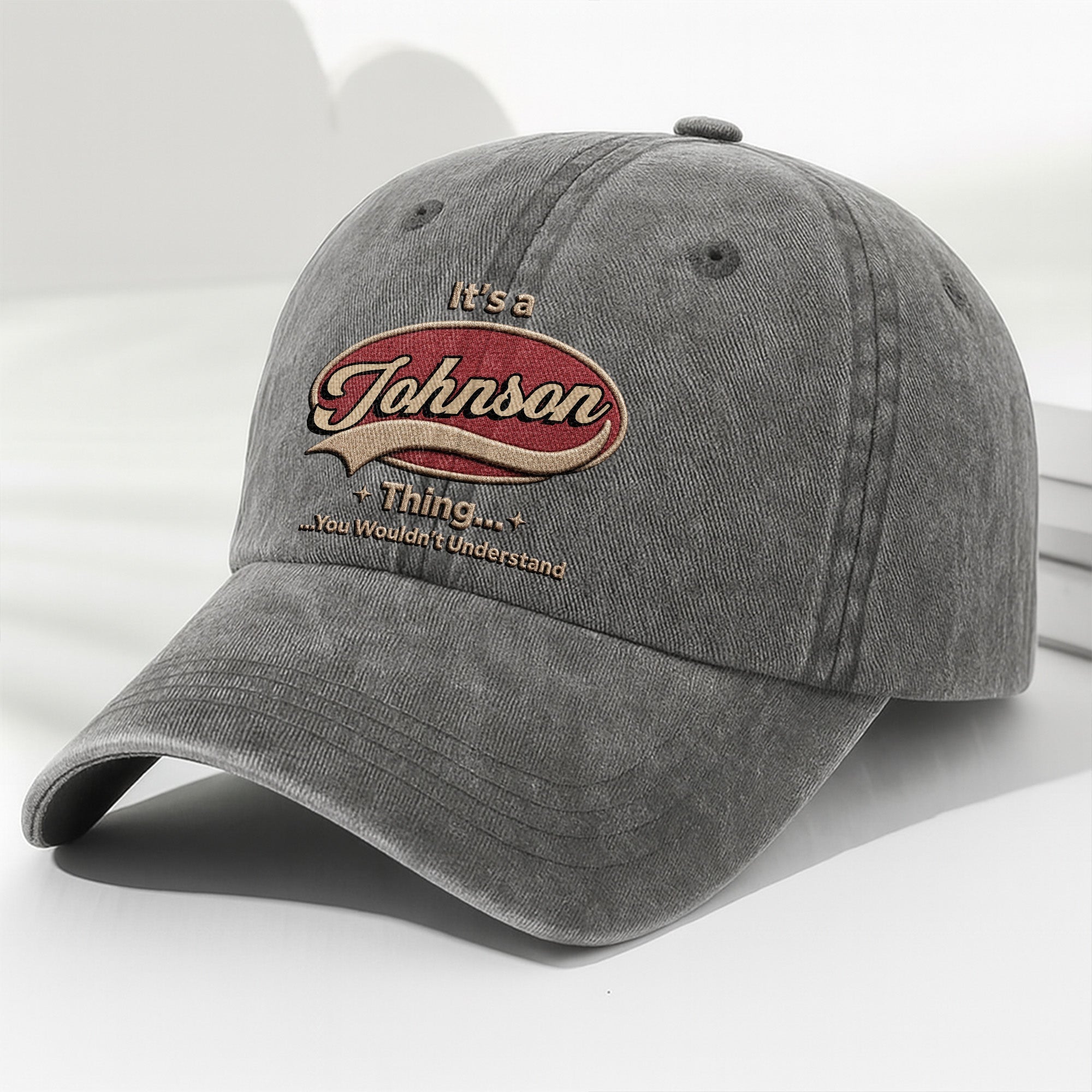 Personalized Washed Denim Cap Custom Family Name Gift