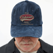 Load image into Gallery viewer, Personalized Washed Denim Cap Custom Family Name Gift
