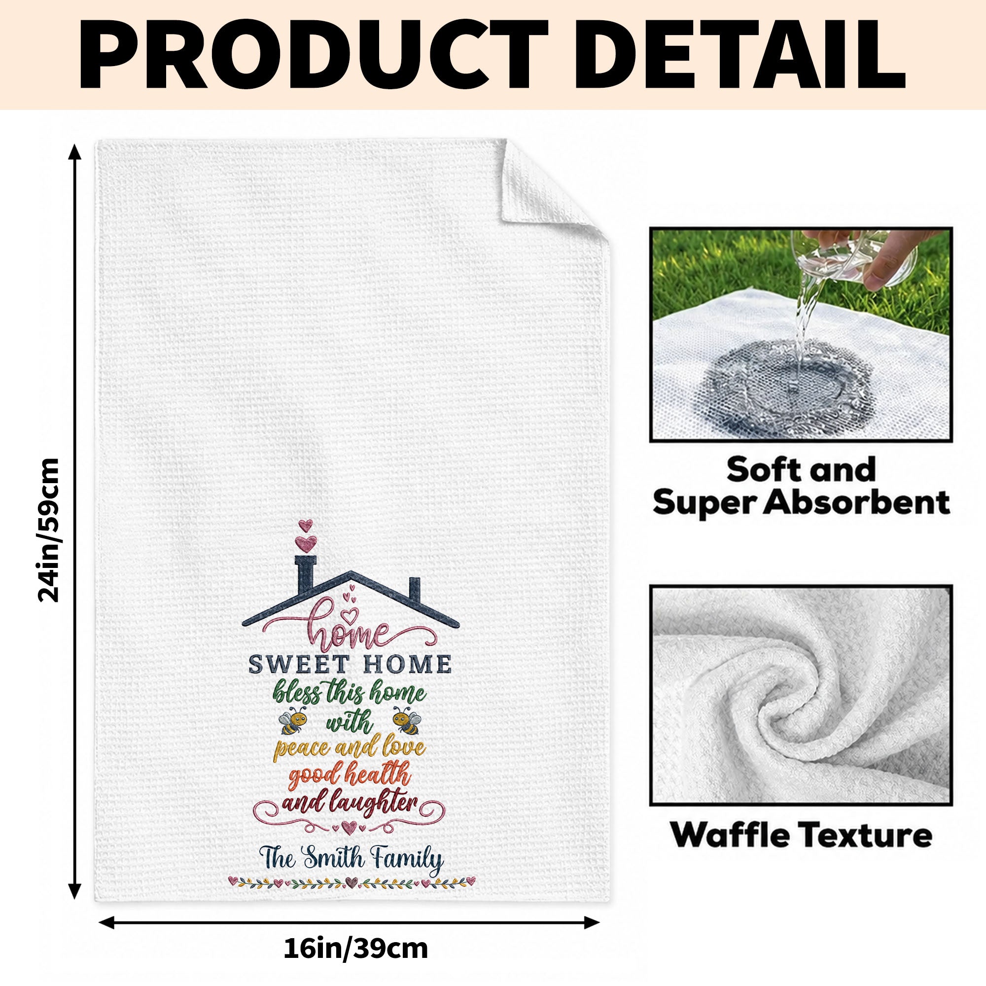 Personalized Home Sweet Home Kitchen Towel Gift for Family