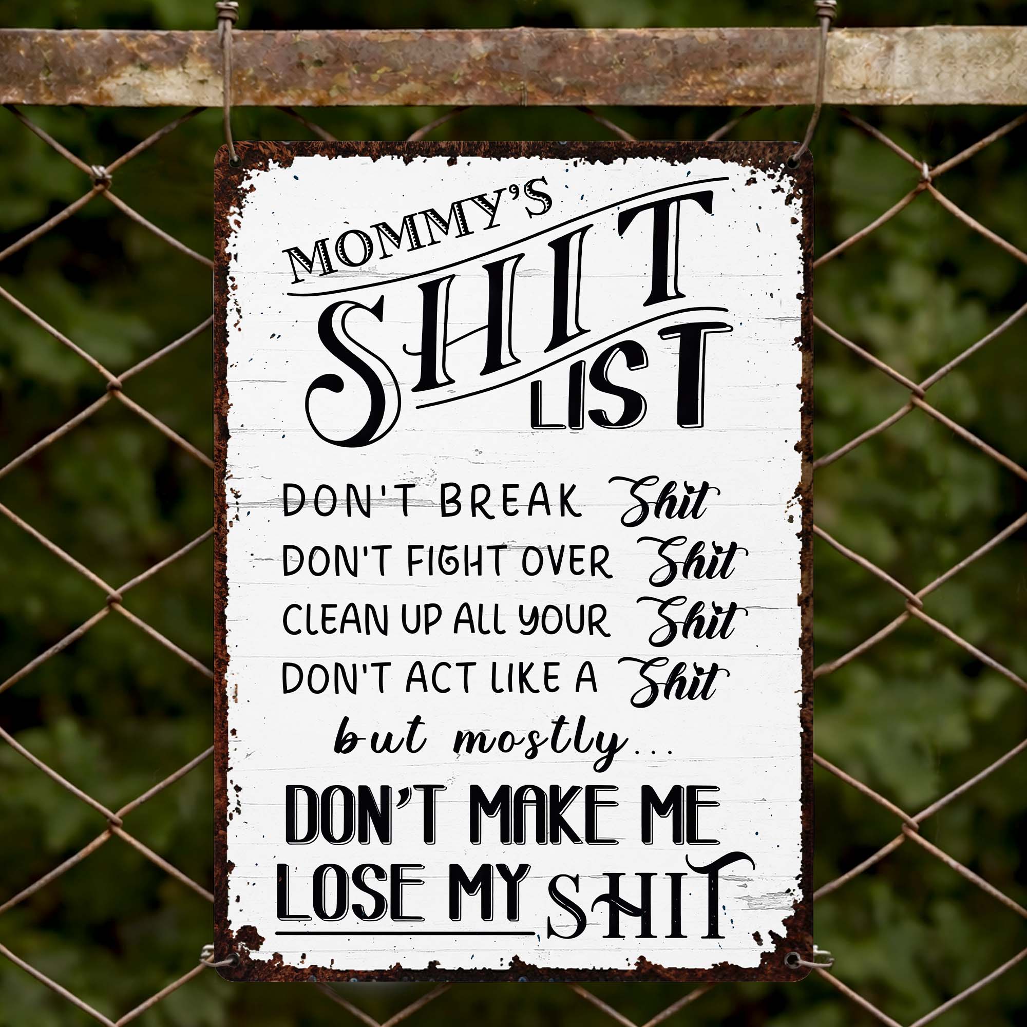 Personalized Metal Sign Funny Mommy's Sh*t List Gift for Mom