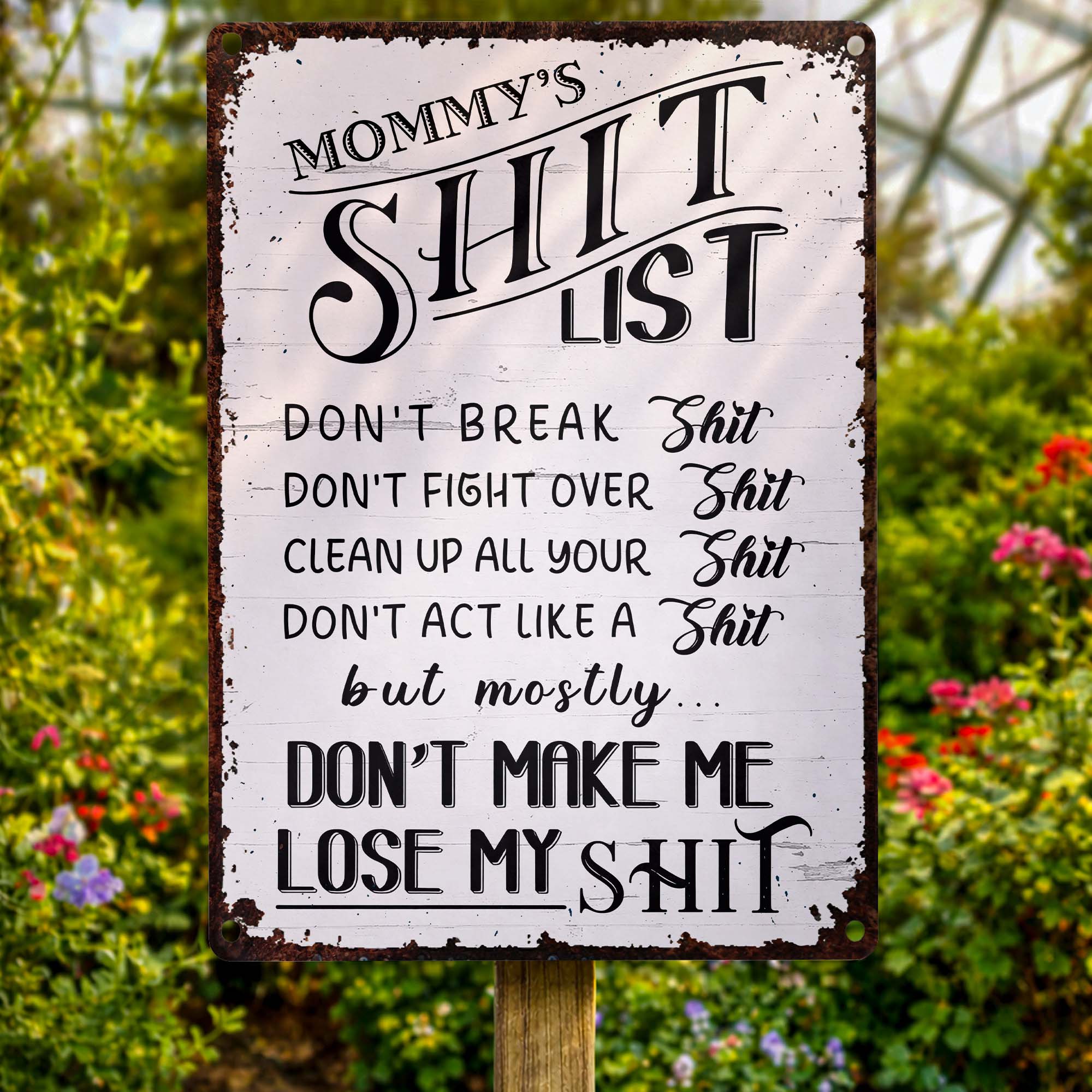 Personalized Metal Sign Funny Mommy's Sh*t List Gift for Mom