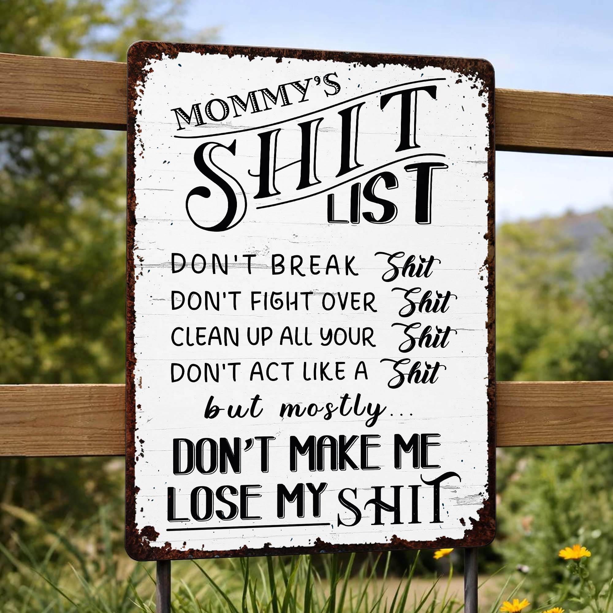 Personalized Metal Sign Funny Mommy's Sh*t List Gift for Mom