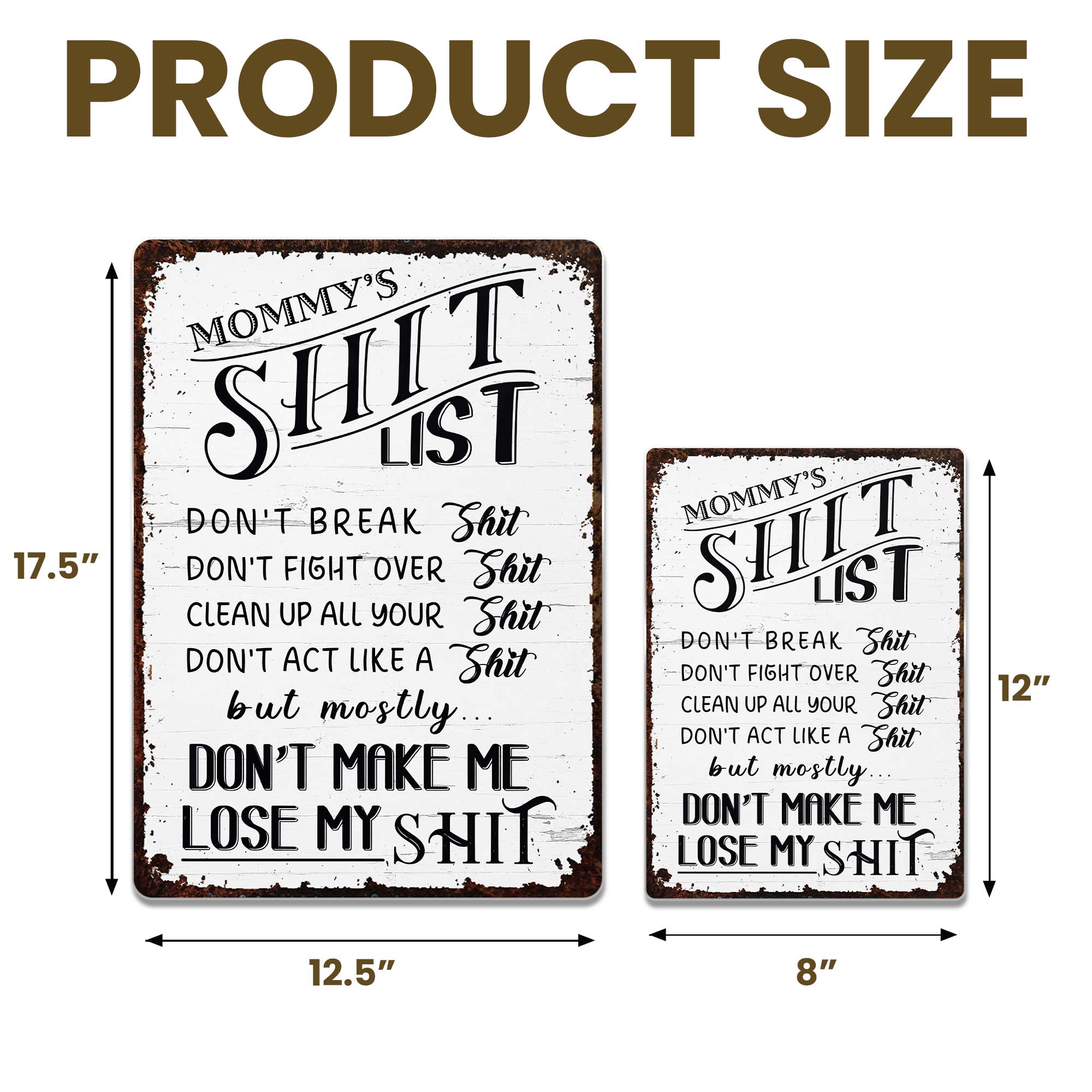 Personalized Metal Sign Funny Mommy's Sh*t List Gift for Mom
