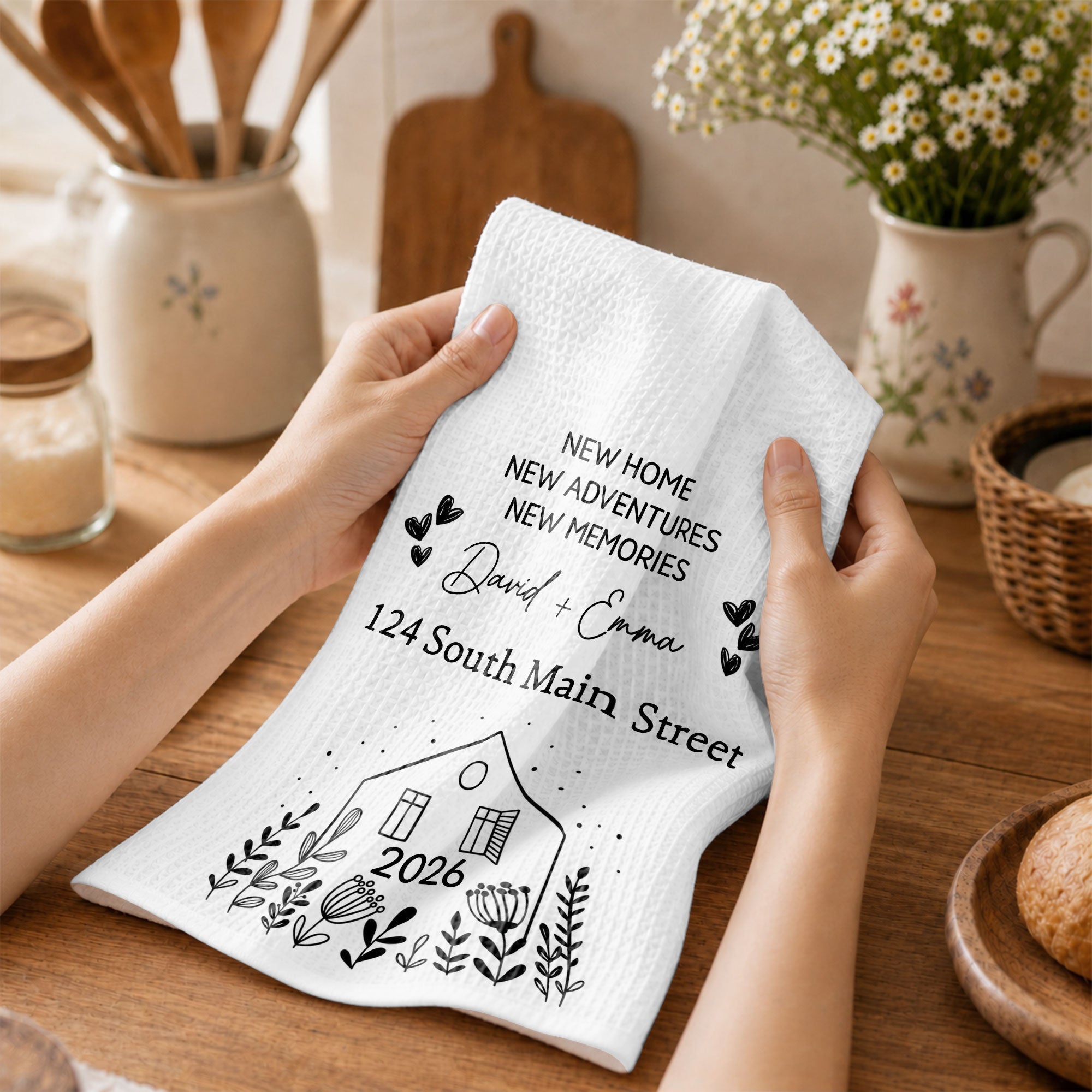 Personalized Kitchen Towel Custom Address Gift for Family