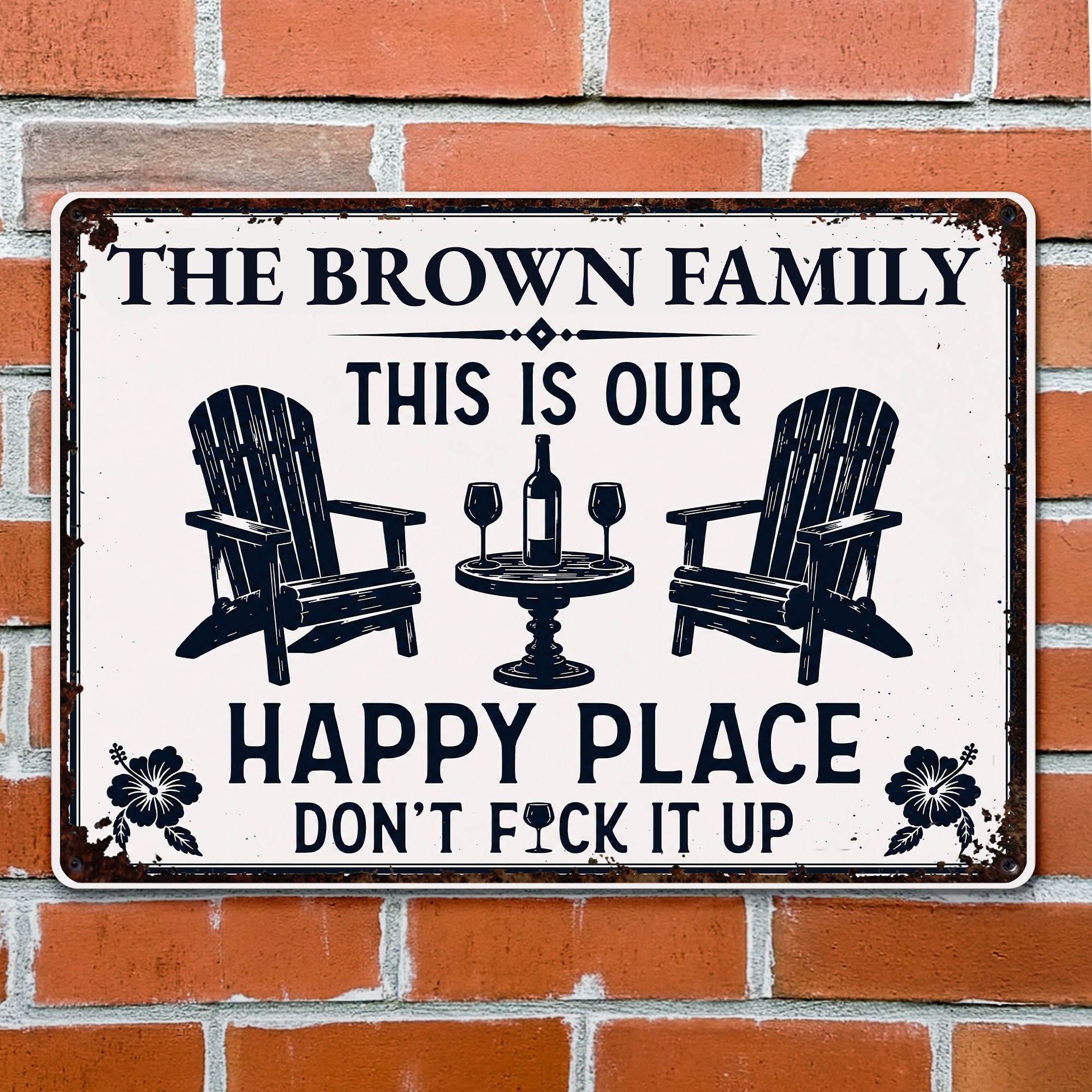 Personalized Metal Sign Custom Family Name Happy Place Gift
