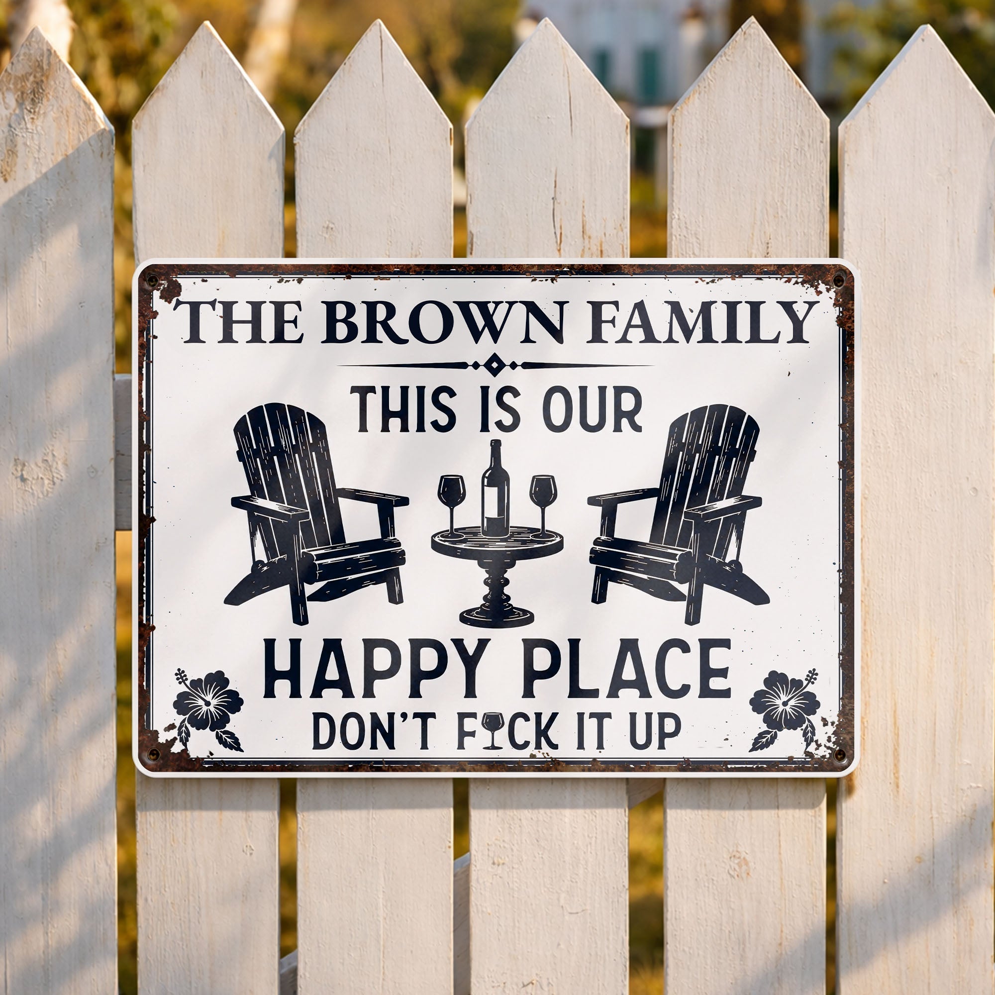 Personalized Metal Sign Custom Family Name Happy Place Gift
