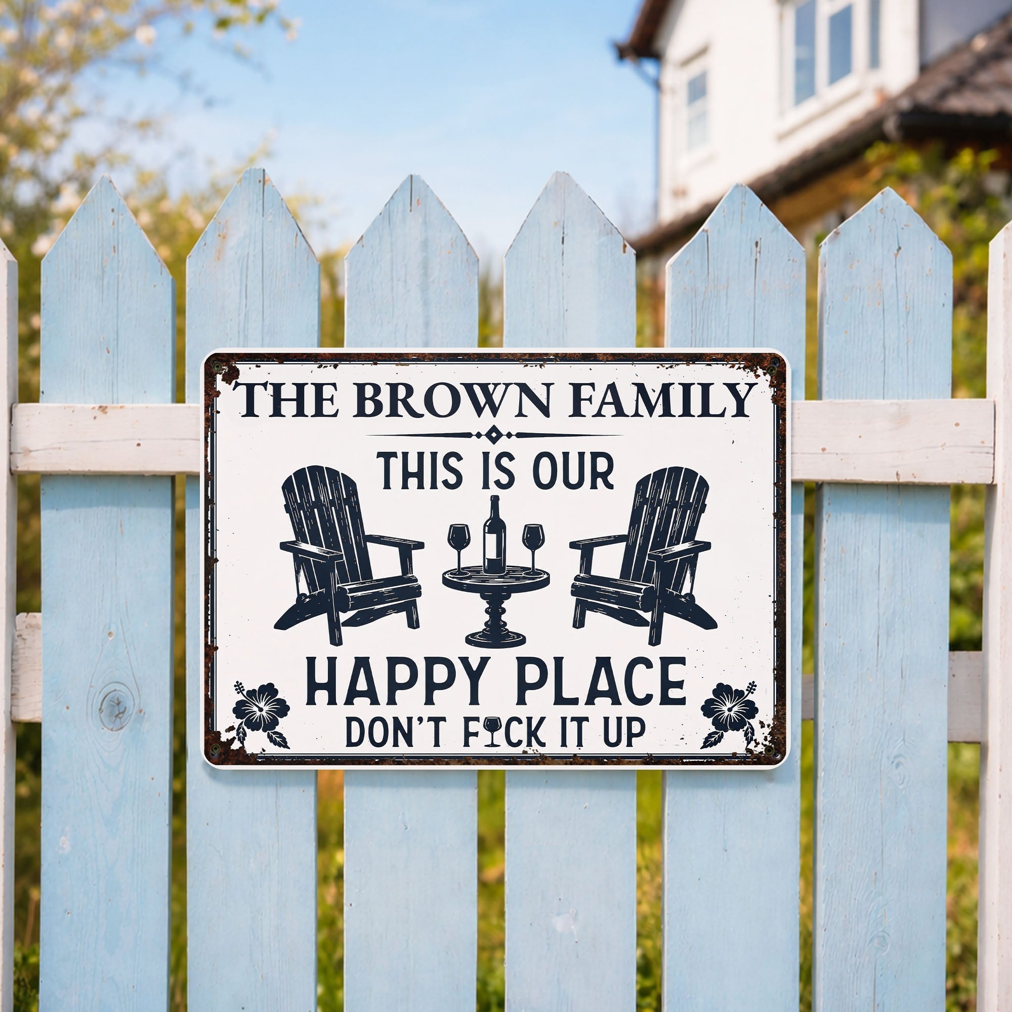 Personalized Metal Sign Custom Family Name Happy Place Gift