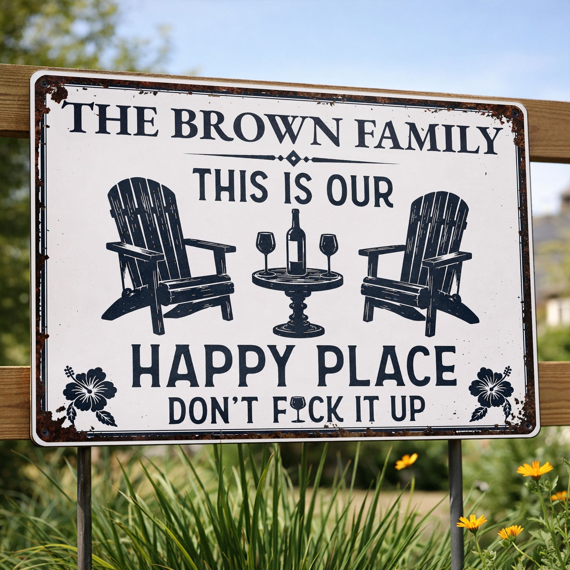 Personalized Metal Sign Custom Family Name Happy Place Gift