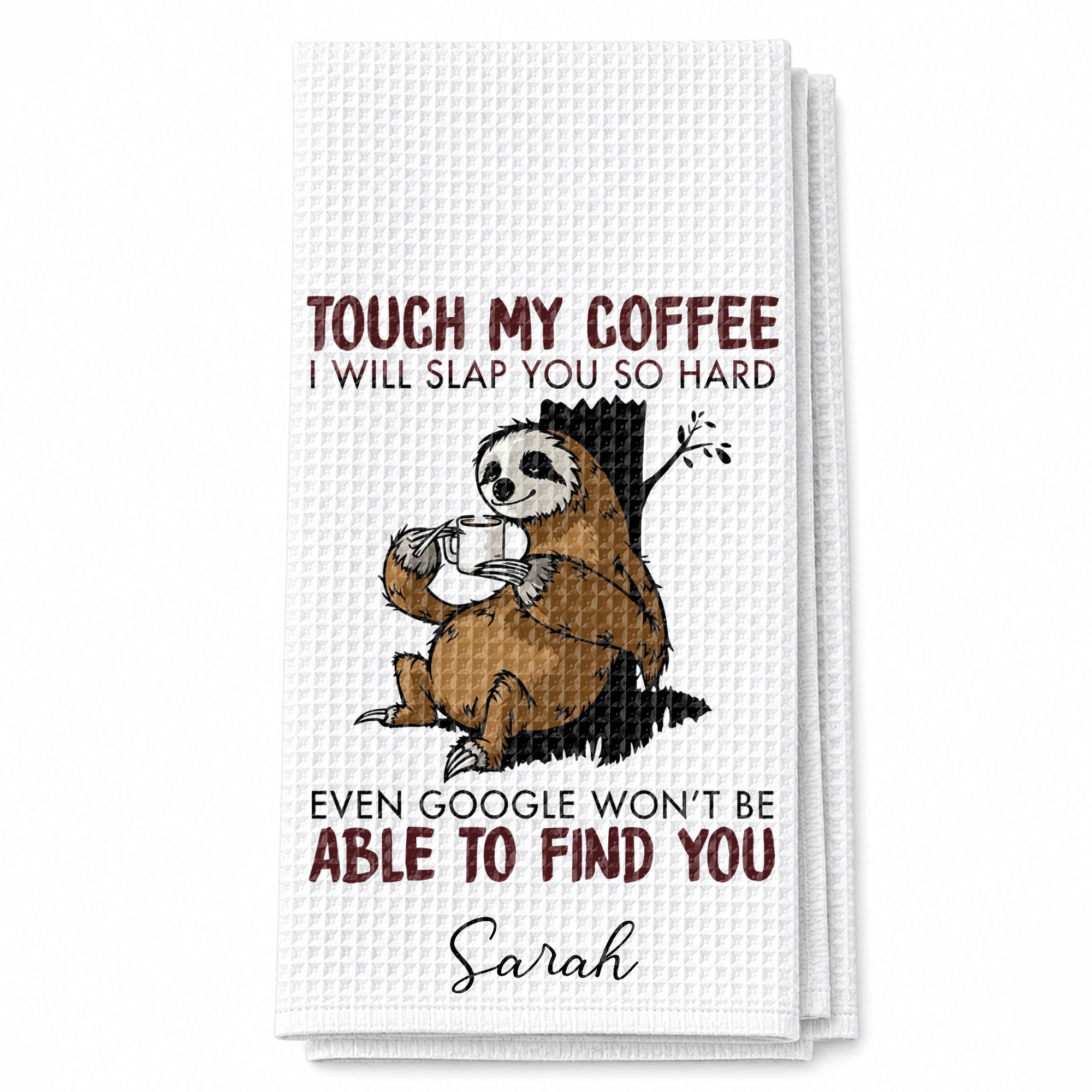 Personalized Funny Sloth Kitchen Towel Custom Gift for Coffee Lovers