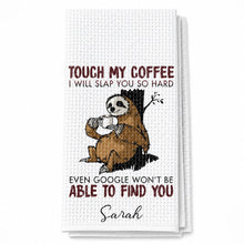 Load image into Gallery viewer, Personalized Funny Sloth Kitchen Towel Custom Gift for Coffee Lovers
