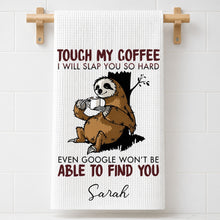 Load image into Gallery viewer, Personalized Funny Sloth Kitchen Towel Custom Gift for Coffee Lovers
