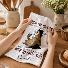 Load image into Gallery viewer, Personalized Funny Sloth Kitchen Towel Custom Gift for Coffee Lovers
