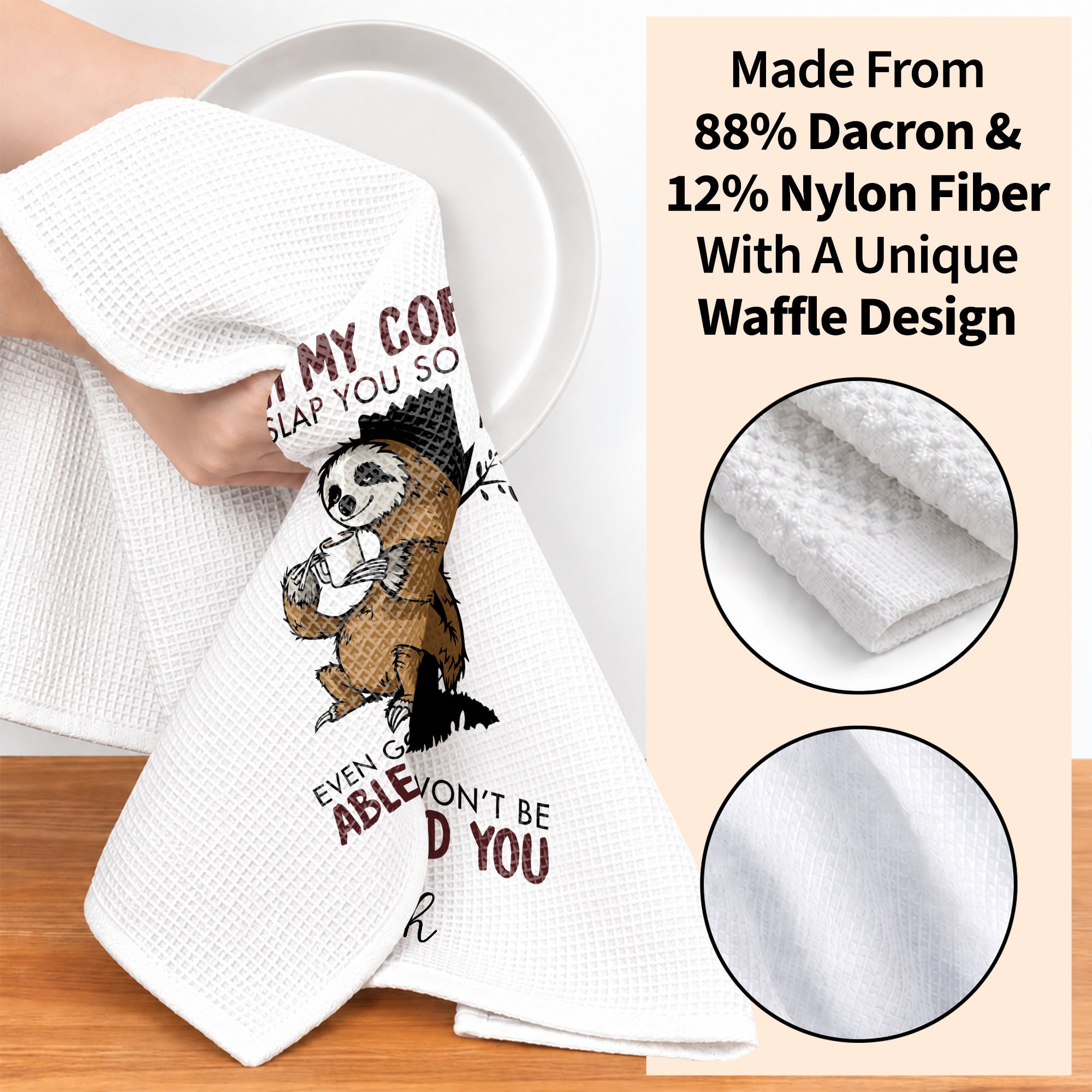 Personalized Funny Sloth Kitchen Towel Custom Gift for Coffee Lovers