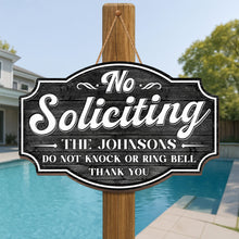 Load image into Gallery viewer, Personalized No Soliciting Wood Sign Custom Wall Decor Gift
